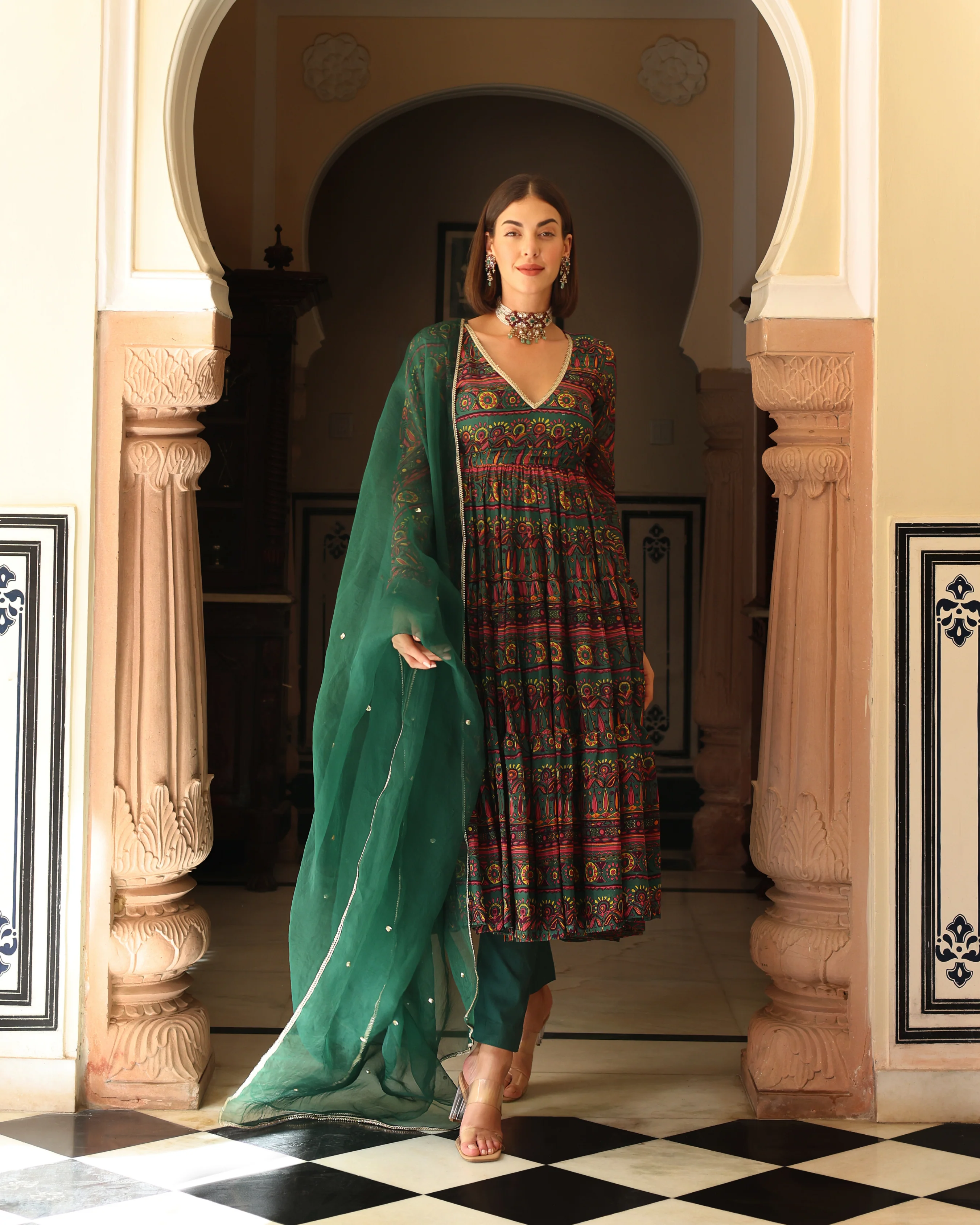 Dune Green Printed Chinon Suit Set - Image 8