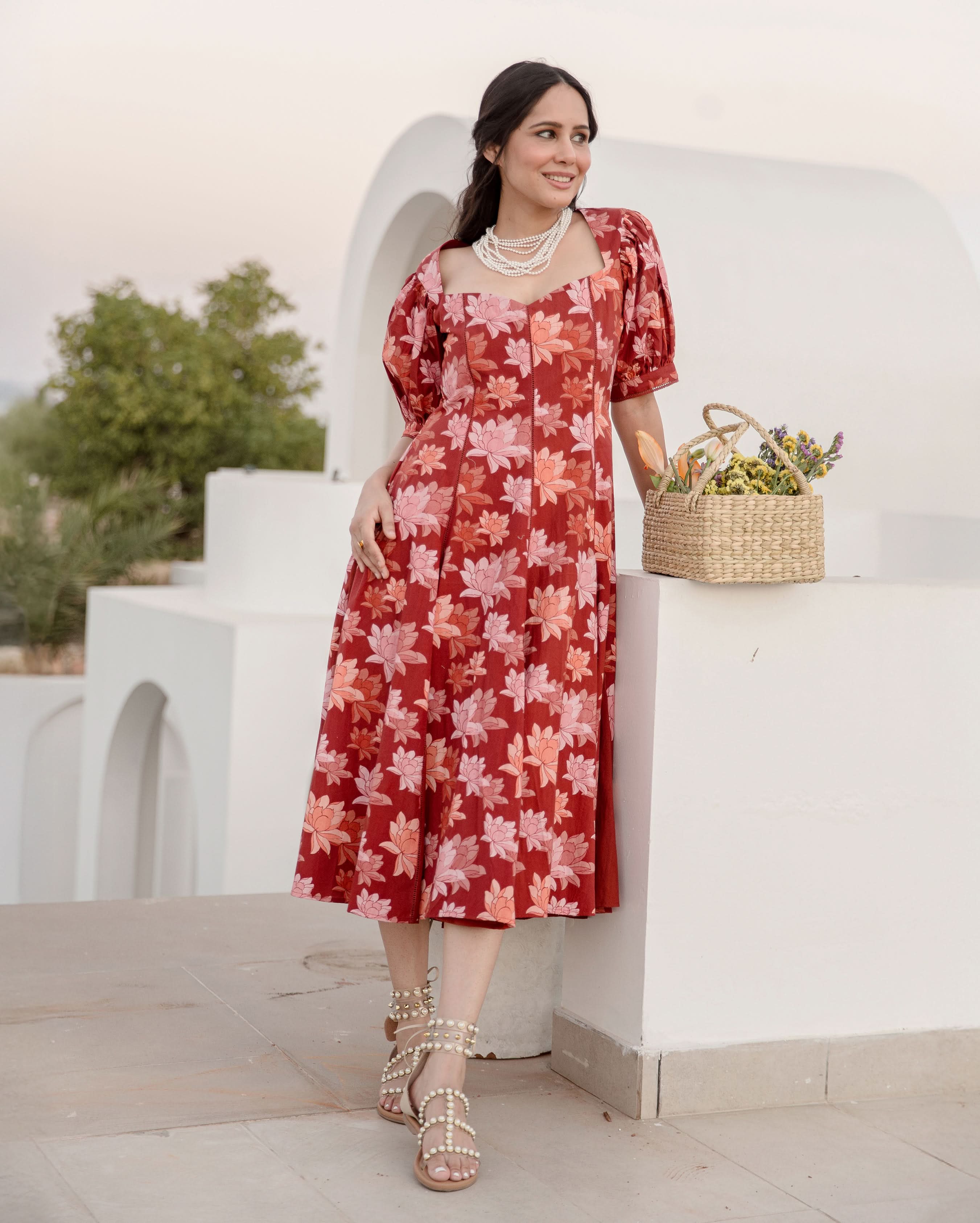 Dusty Fern Rust Orange Cotton Printed Dress - Image 3
