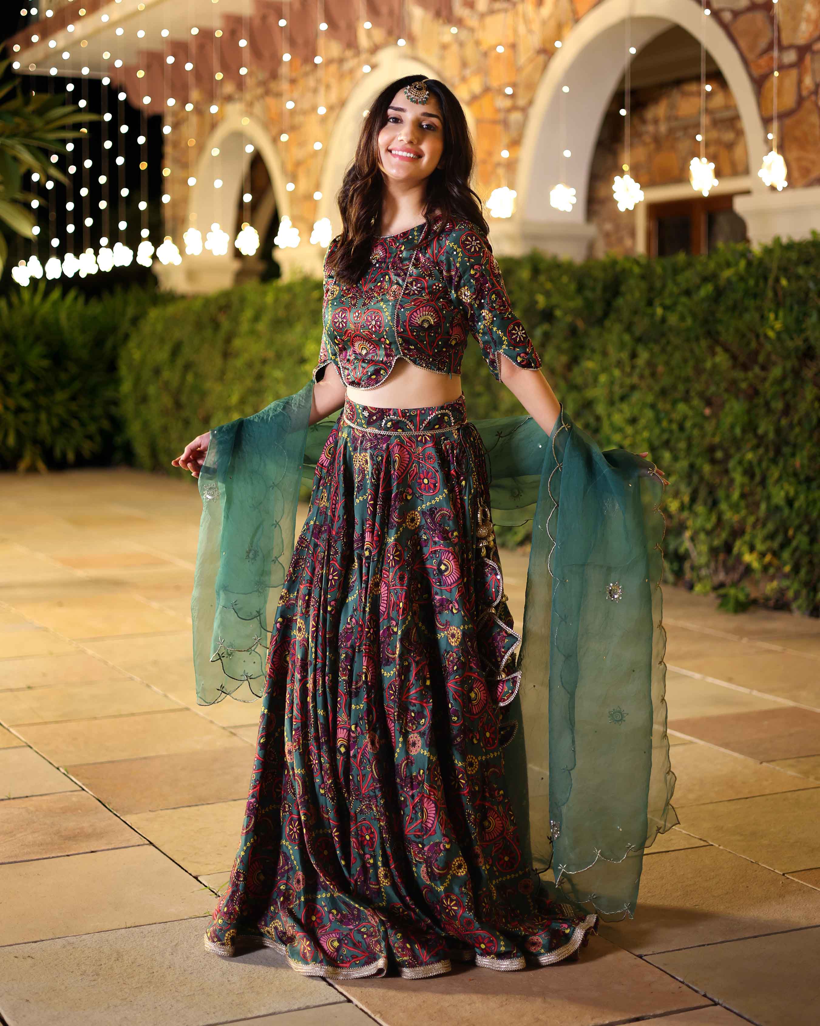 Elegance In Bloom Green Printed Silk Lehenga Set - Image 6
