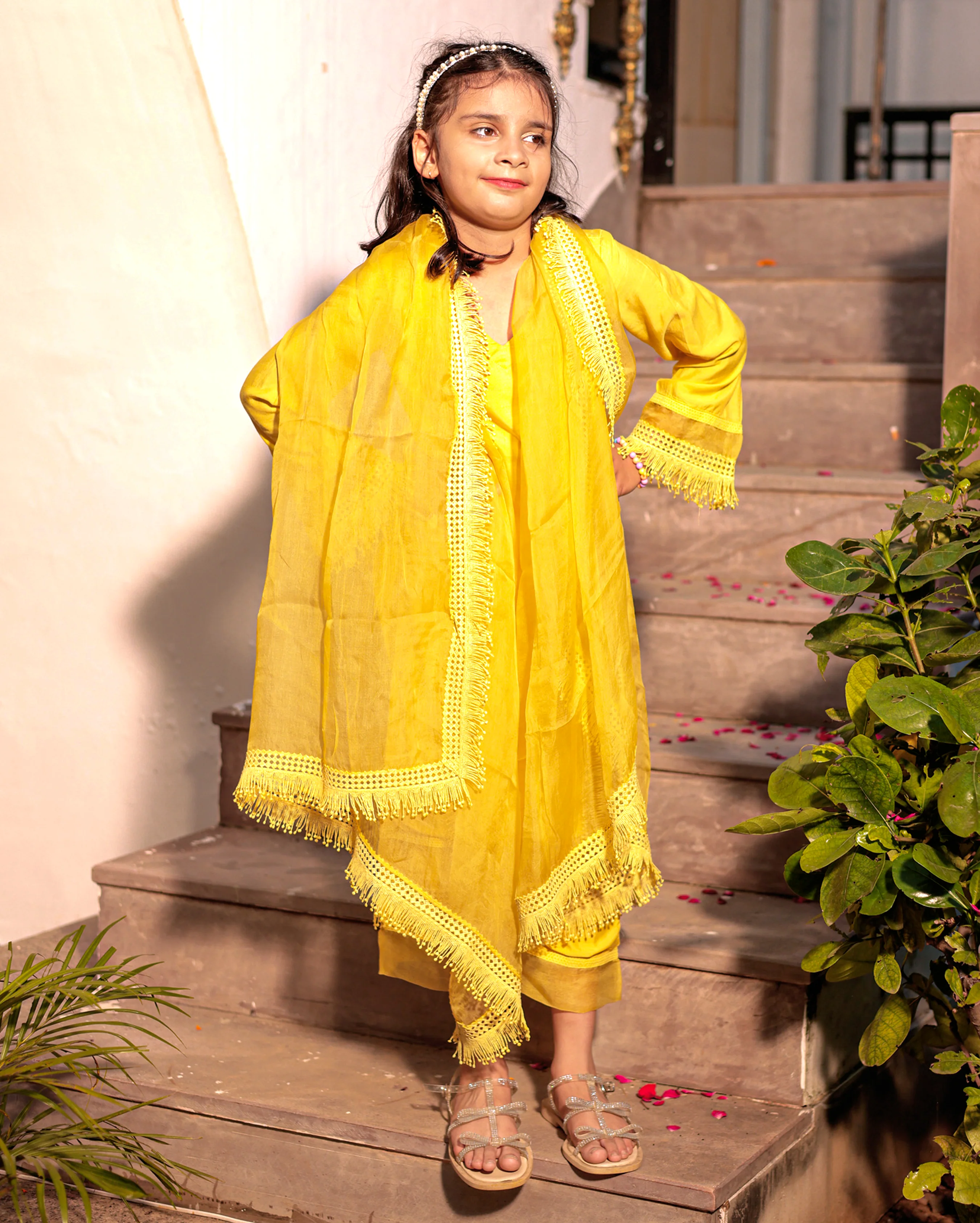 Ember Glow Yellow Muslin Suit Set - Image 2
