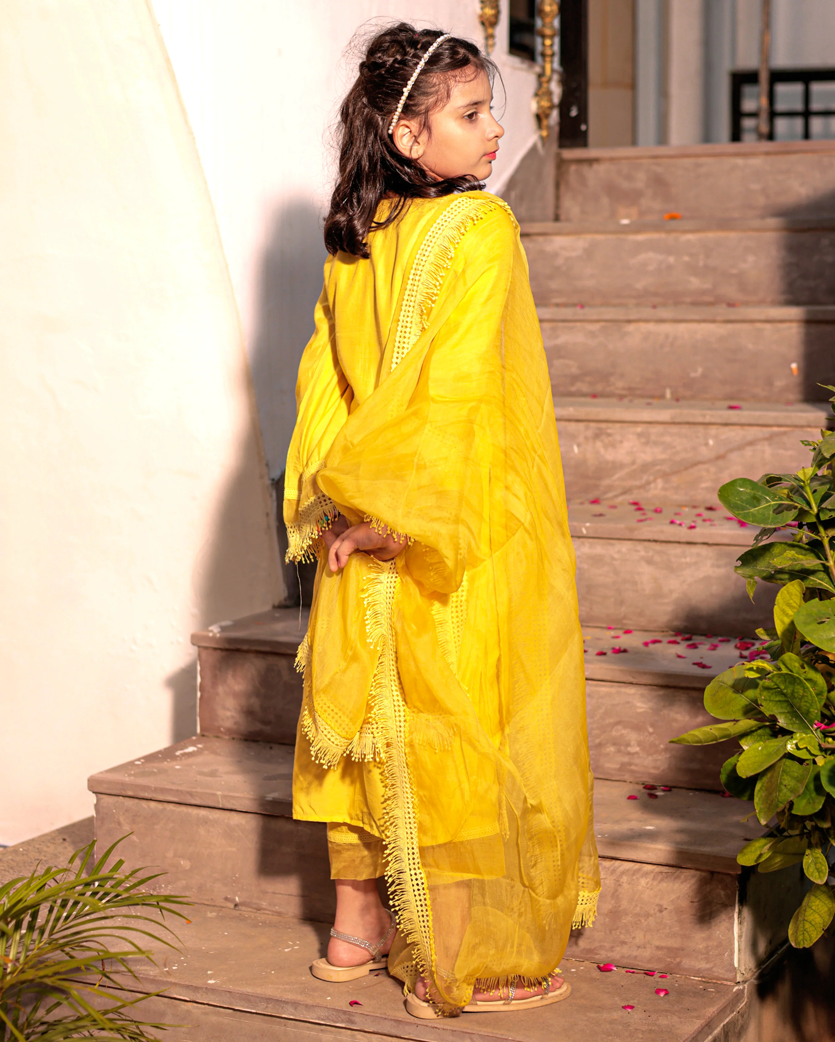 Ember Glow Yellow Muslin Suit Set - Image 4