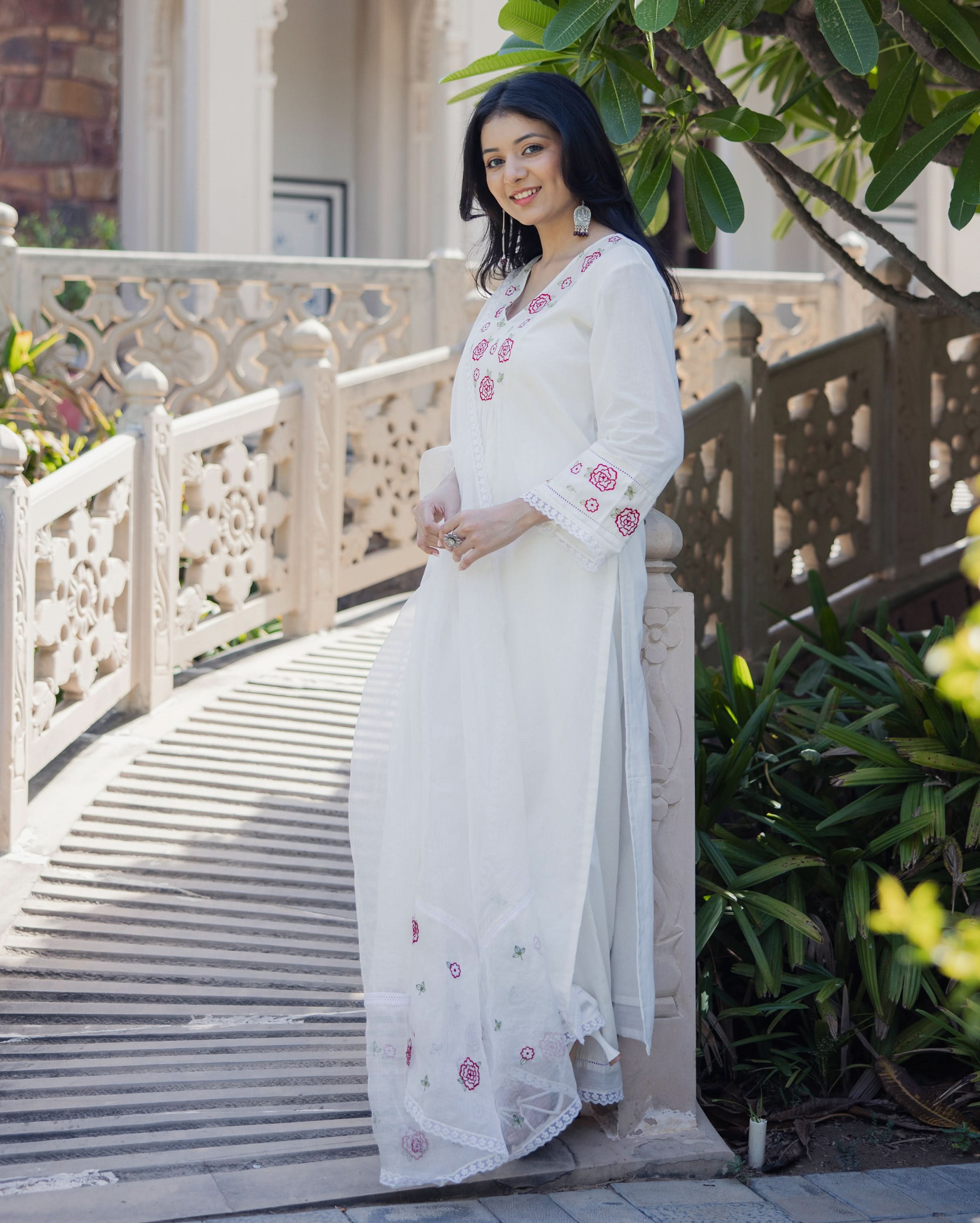 Fairy Dust White Embroidered Cotton Suit Set - Image 4