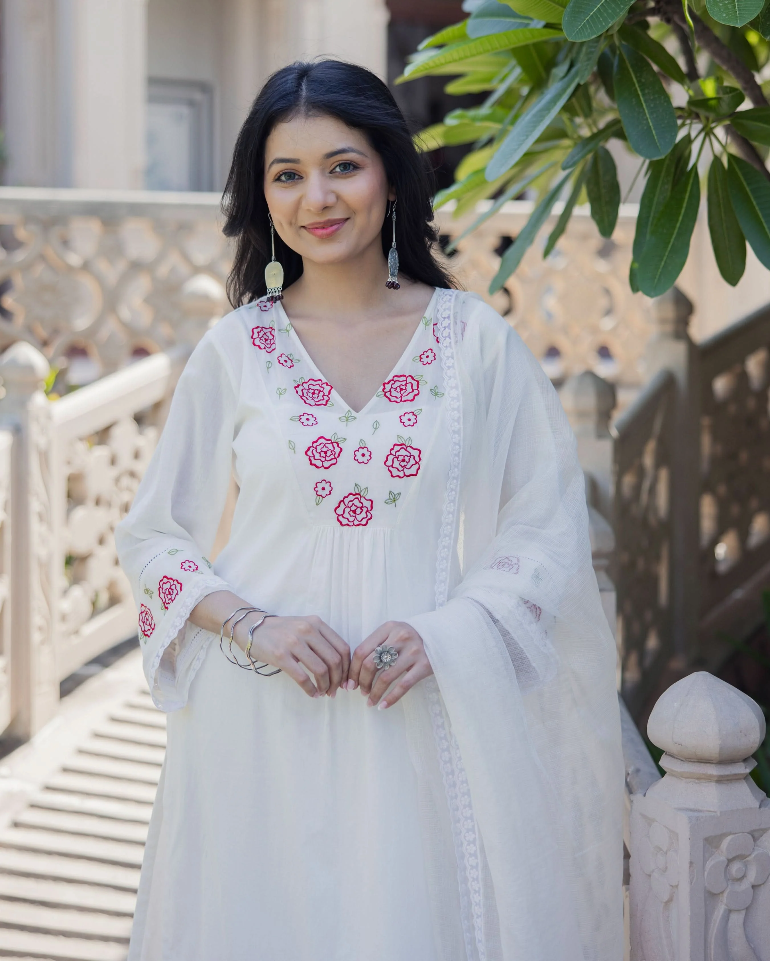 Fairy Dust White Embroidered Cotton Suit Set - Image 6