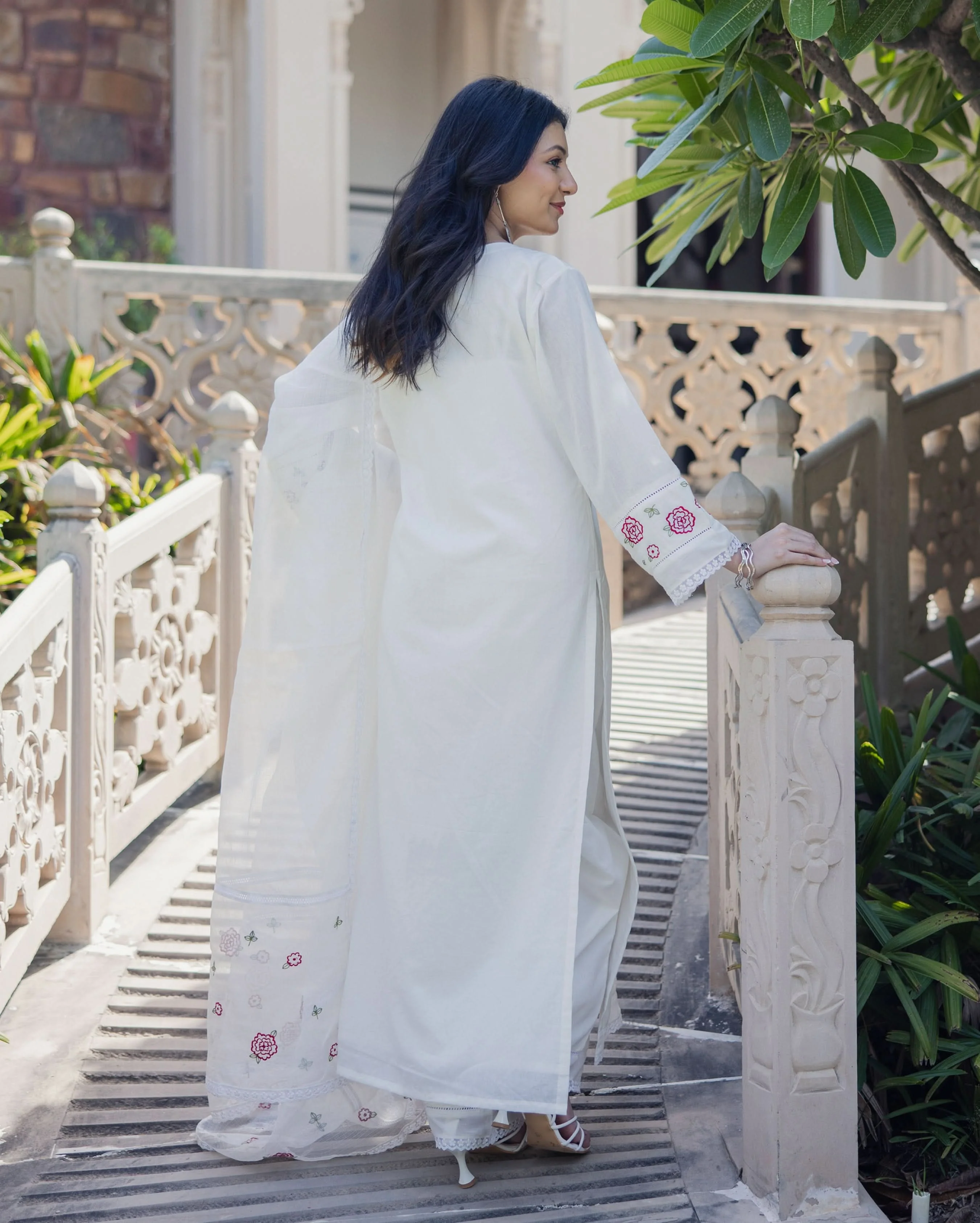 Fairy Dust White Embroidered Cotton Suit Set - Image 8