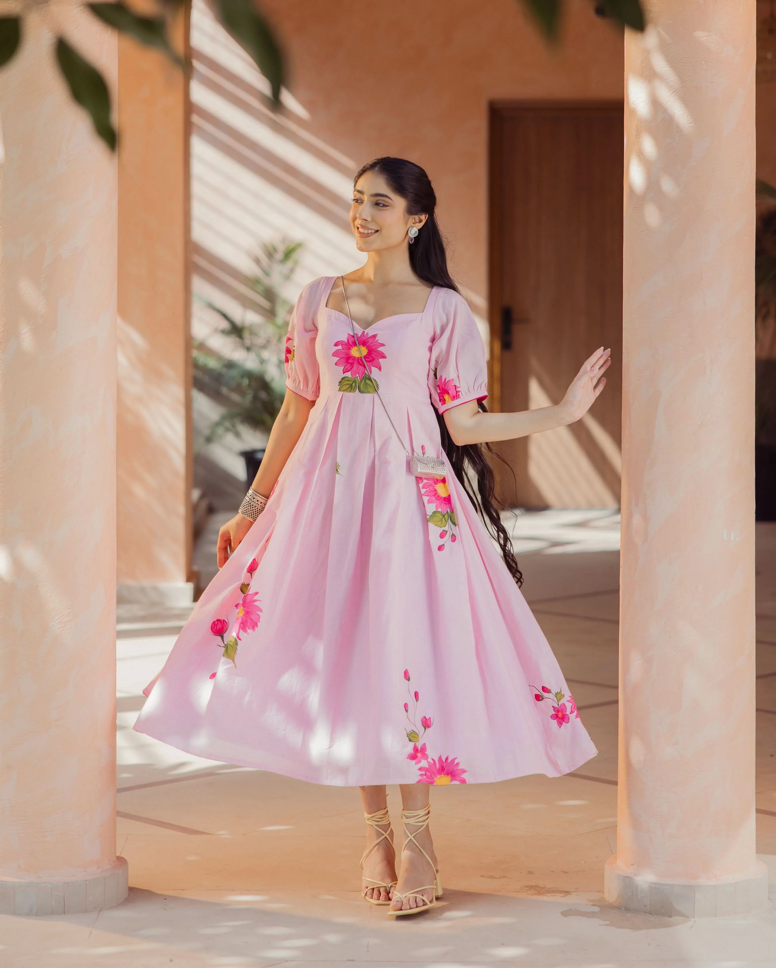 Flora Fable Pink Handpainted Cotton Dress - Image 2