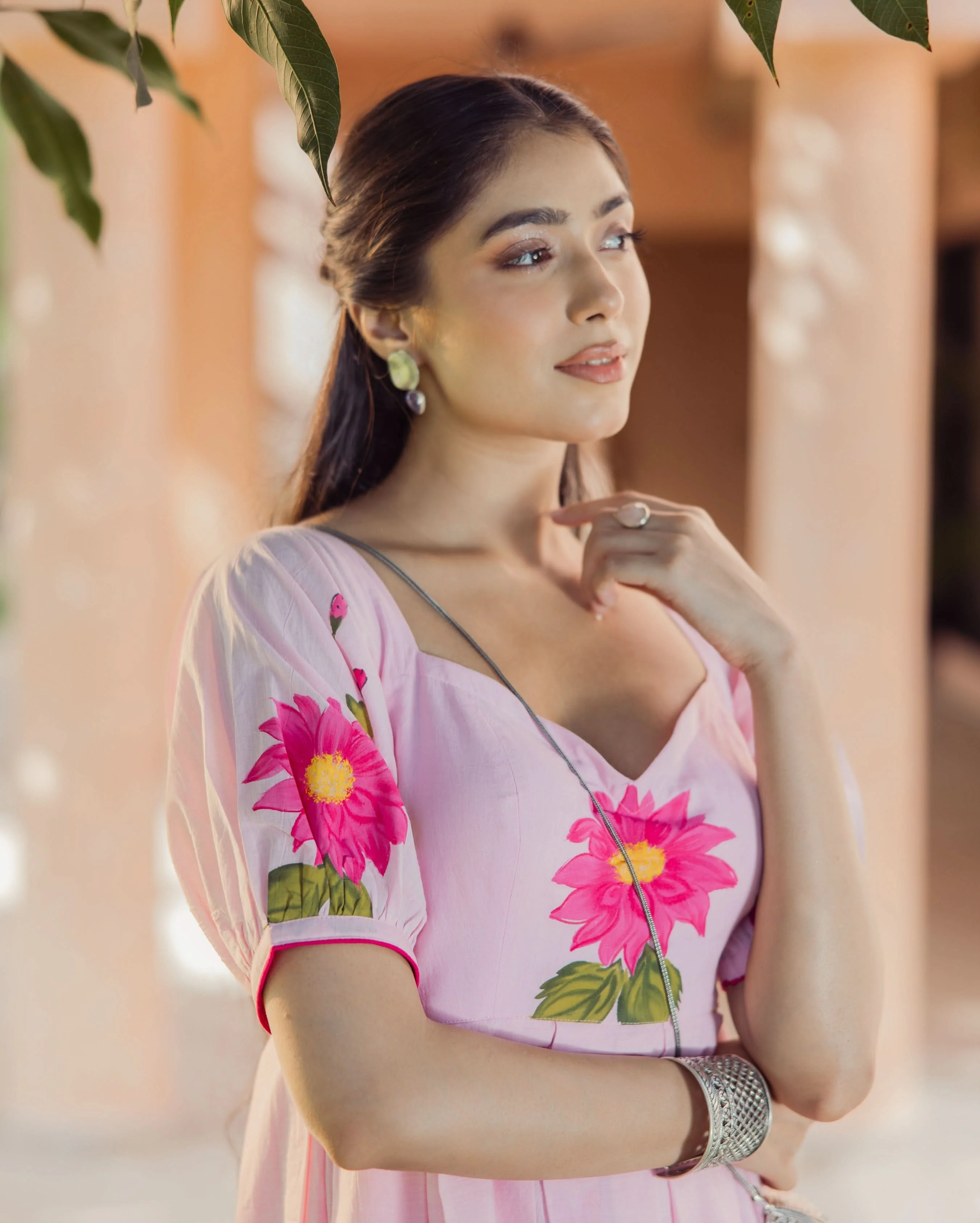Flora Fable Pink Handpainted Cotton Dress - Image 6