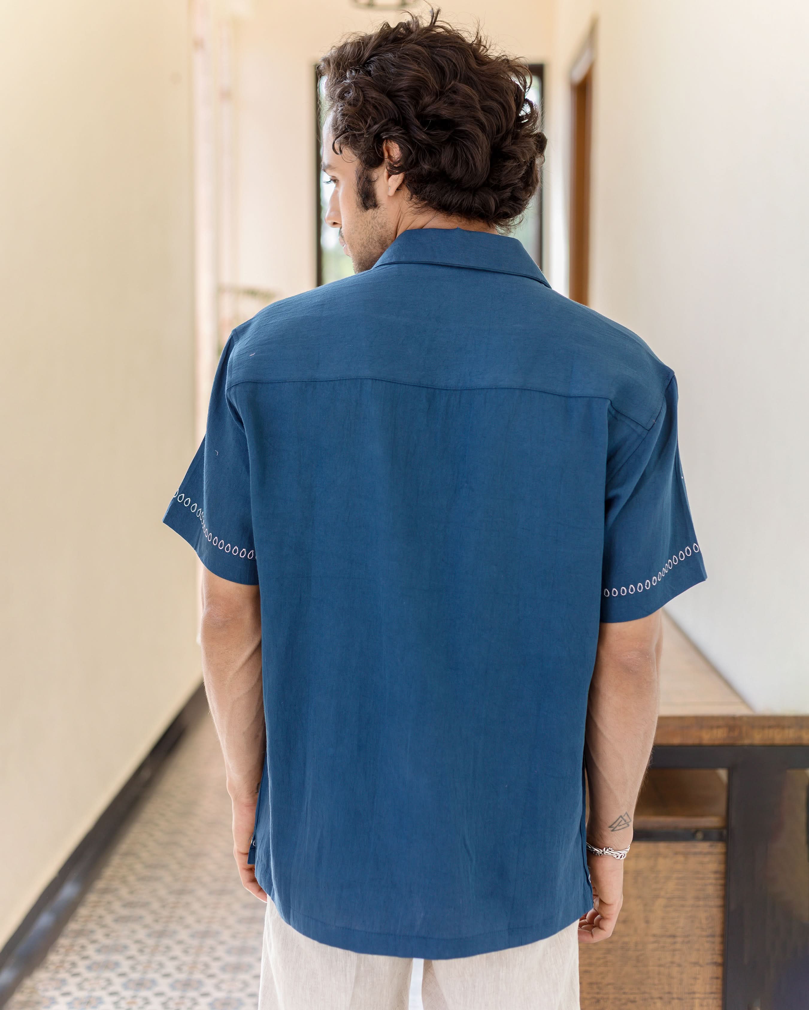 Ford Indigo Embroidered Cotton Shirt - Image 7