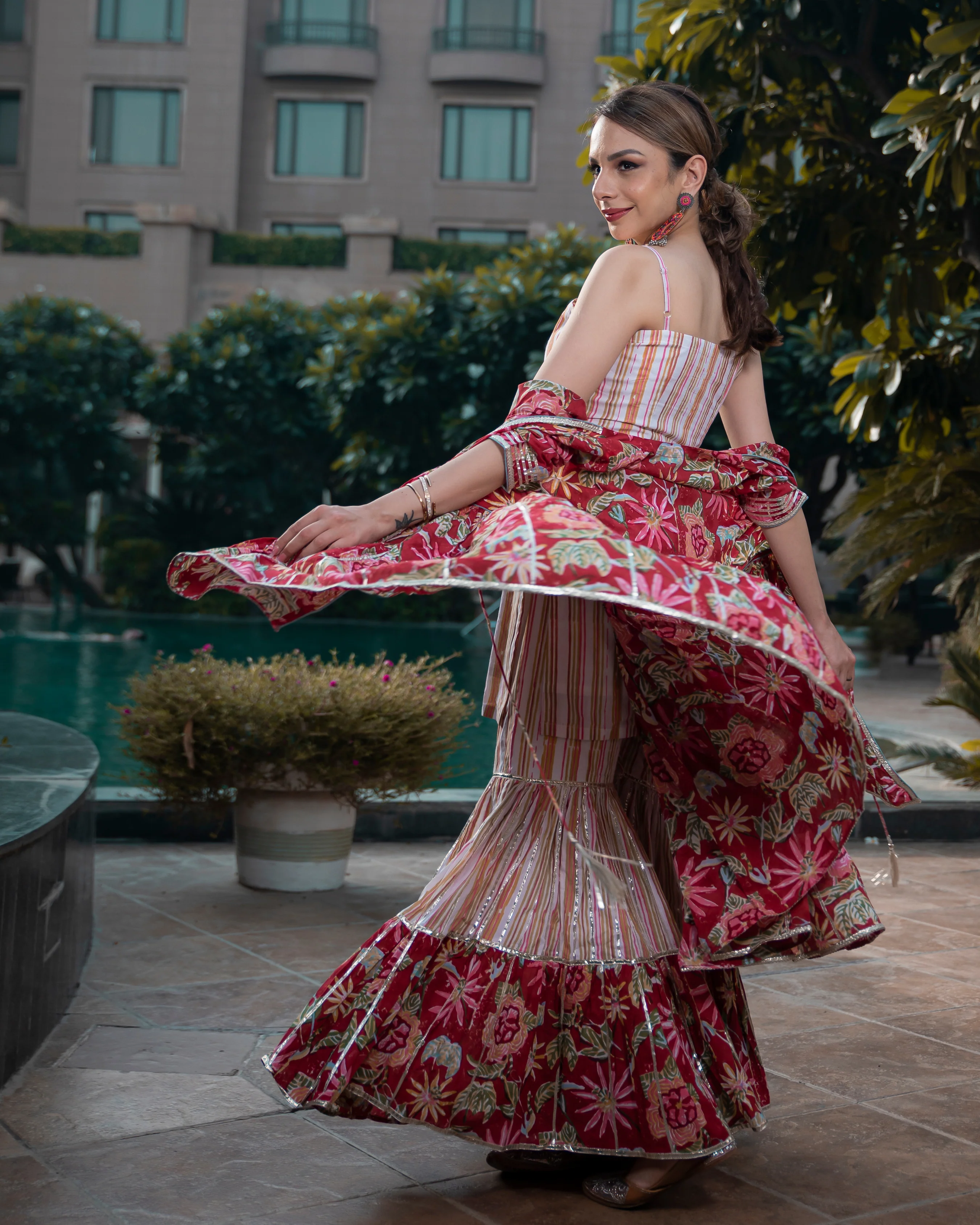 Fusion Floral Handblock Gota Sharara Set - Image 4