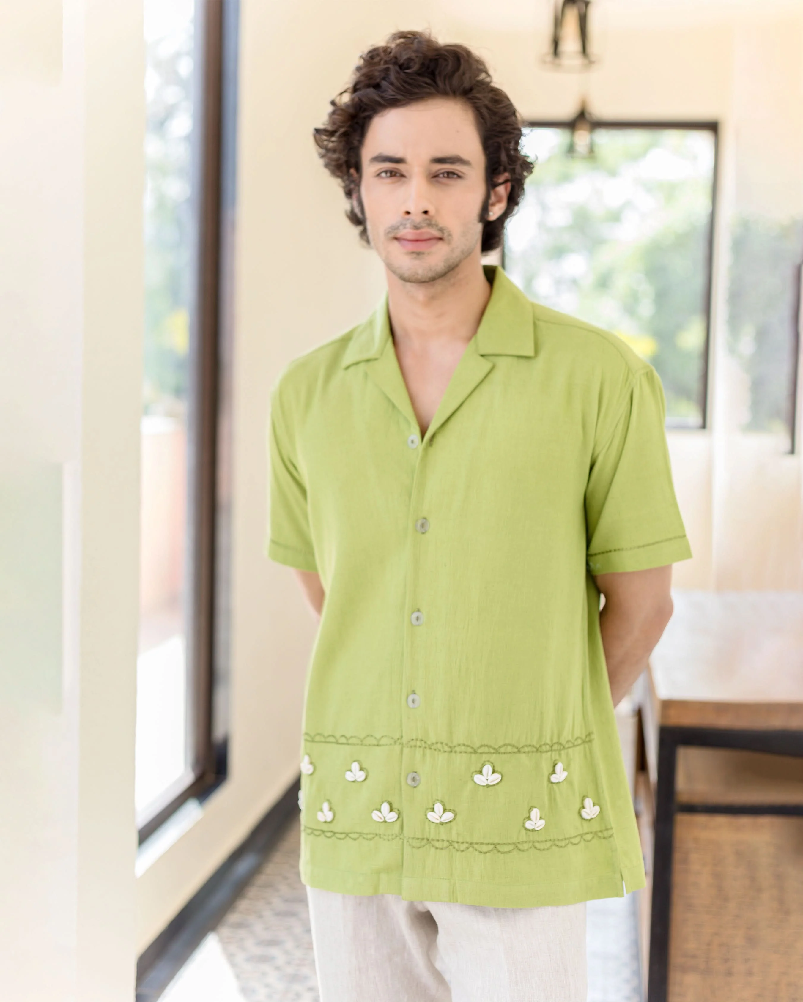 Gage Green Embroidered Flex Solid Shirt