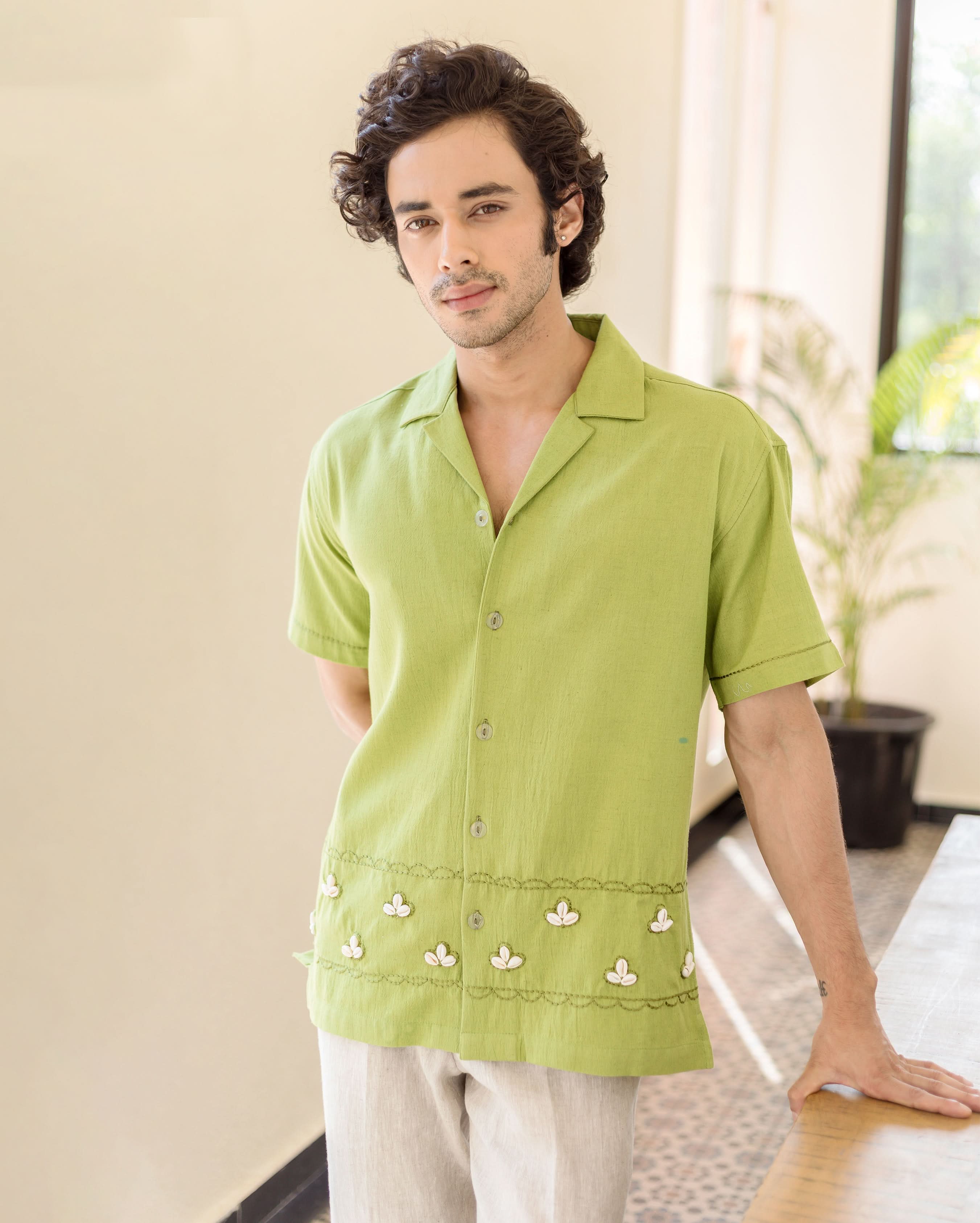 Gage Green Embroidered Flex Solid Shirt - Image 3