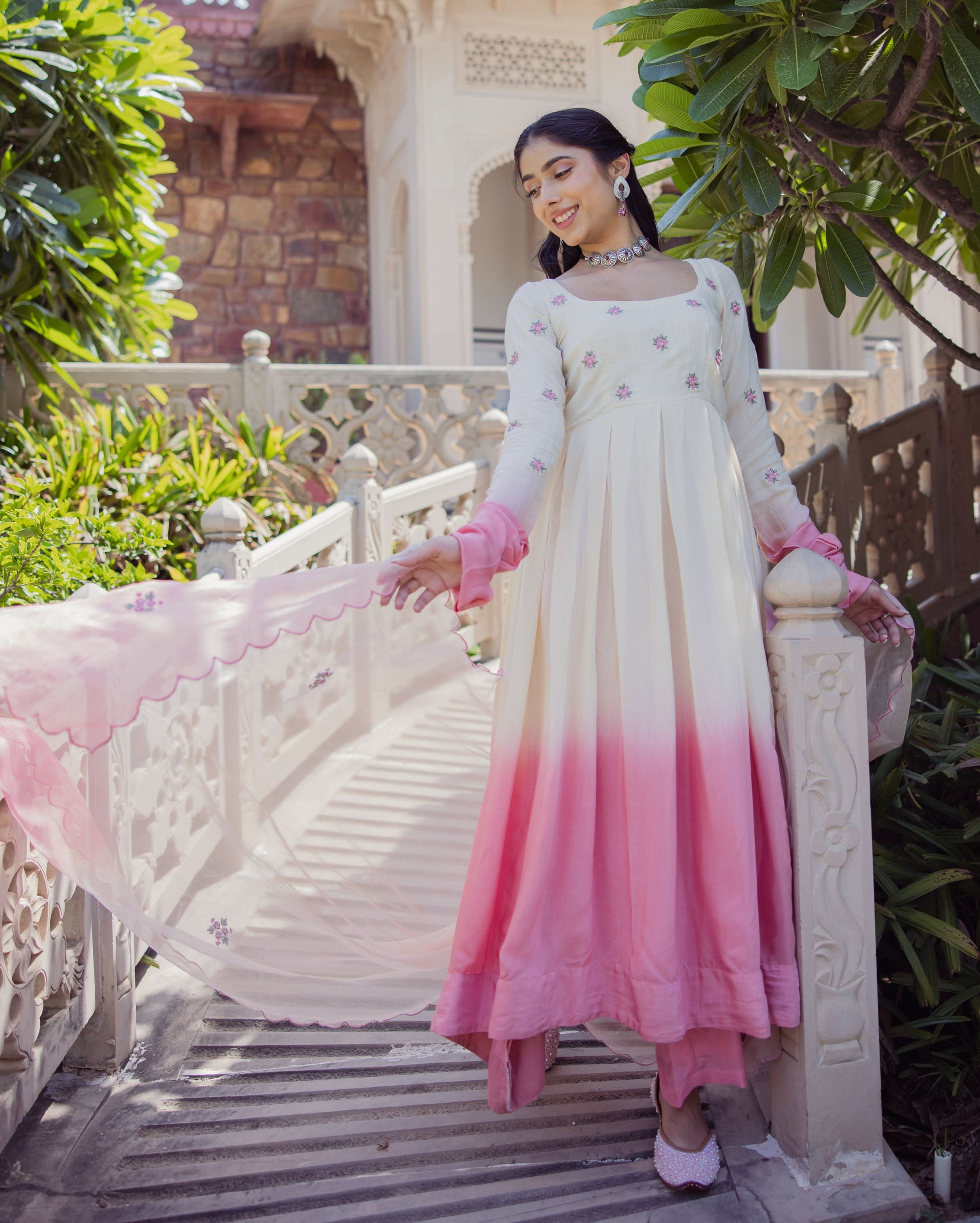 Giggly Rose Pink Ombre Embroidered Muslin Suit Set - Image 4