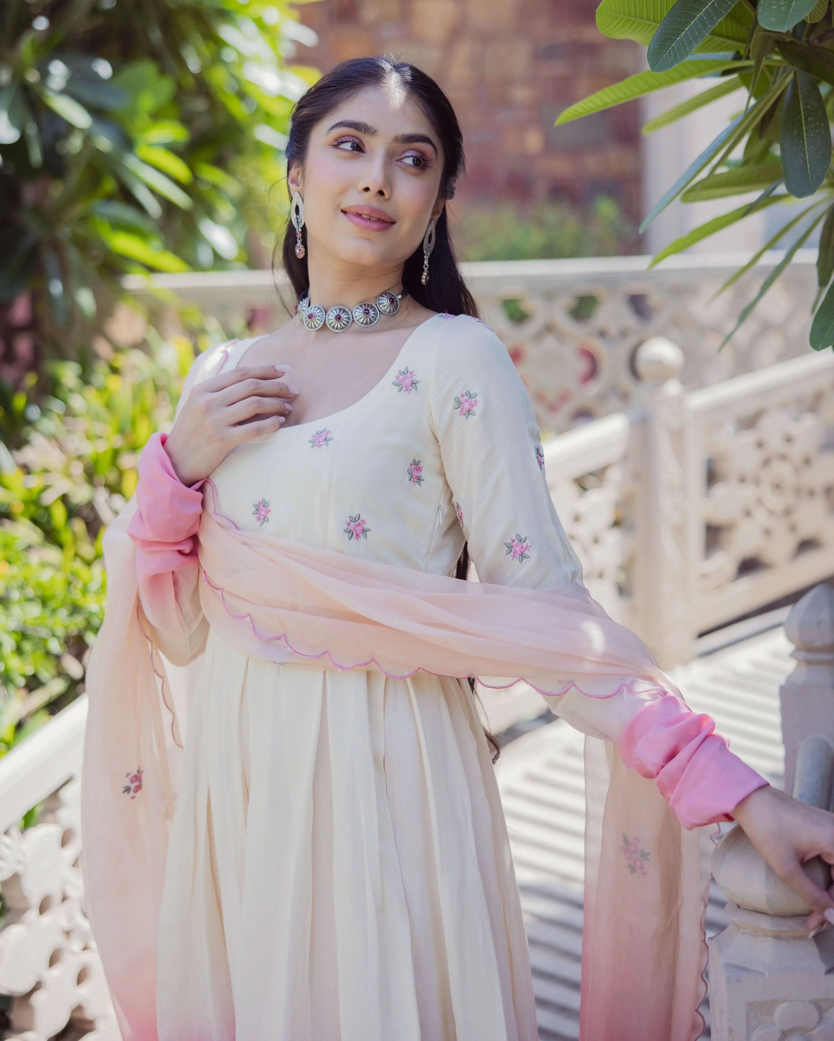 Giggly Rose Pink Ombre Embroidered Muslin Suit Set - Image 5