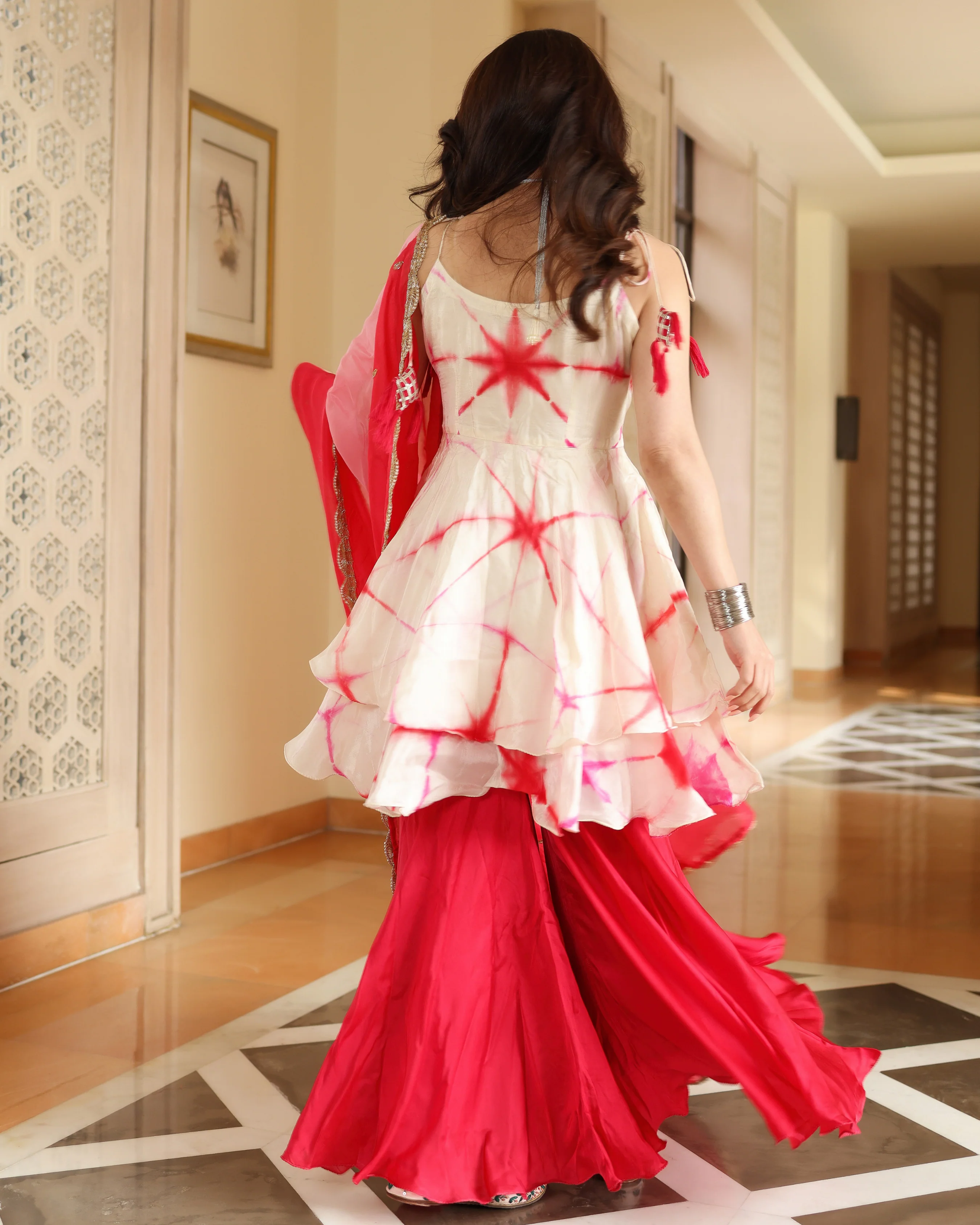 Glazzing White Tie And Dye Sharara Set - Image 8