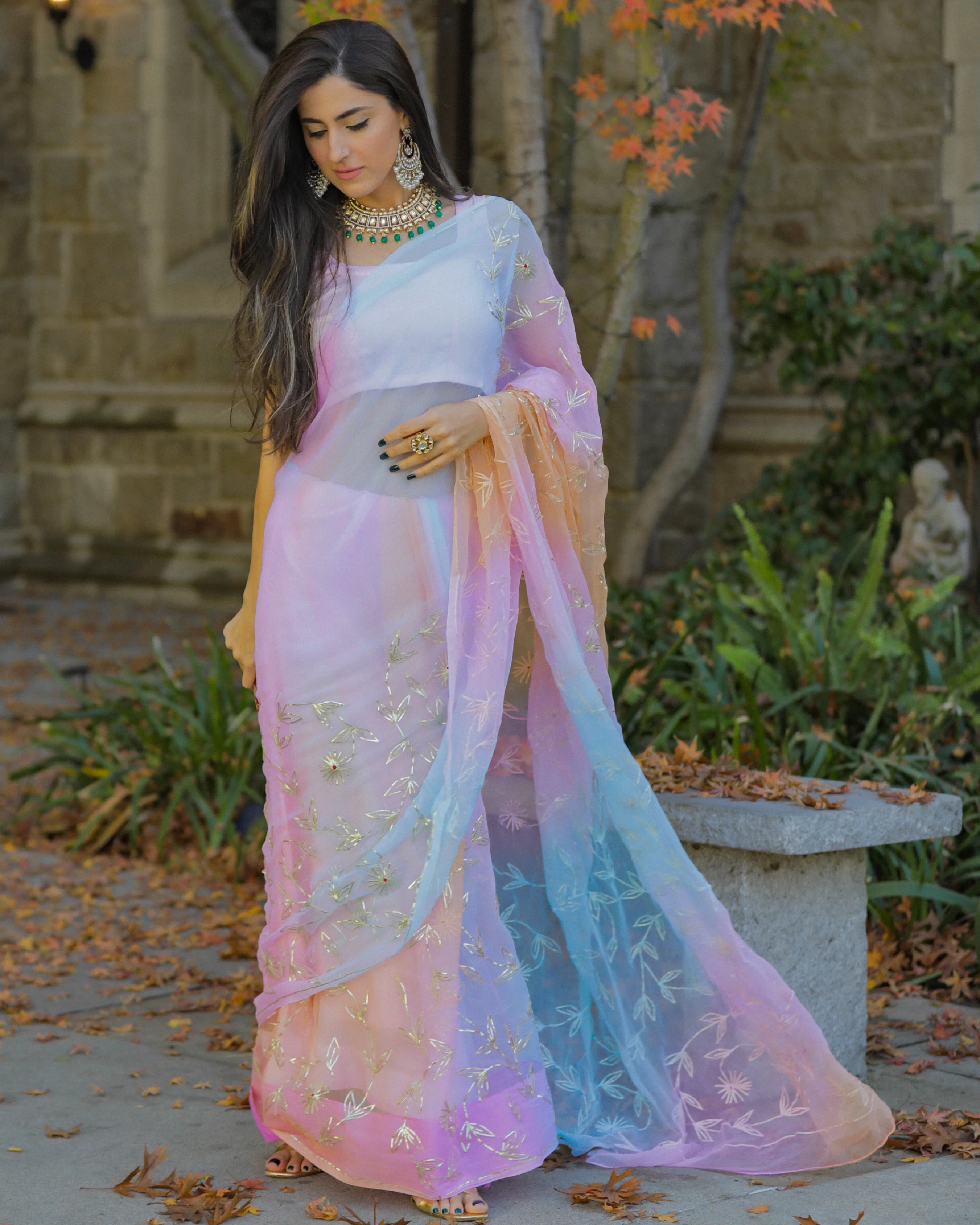 Glitter Pearl Pure Chiffon Saree - Image 7