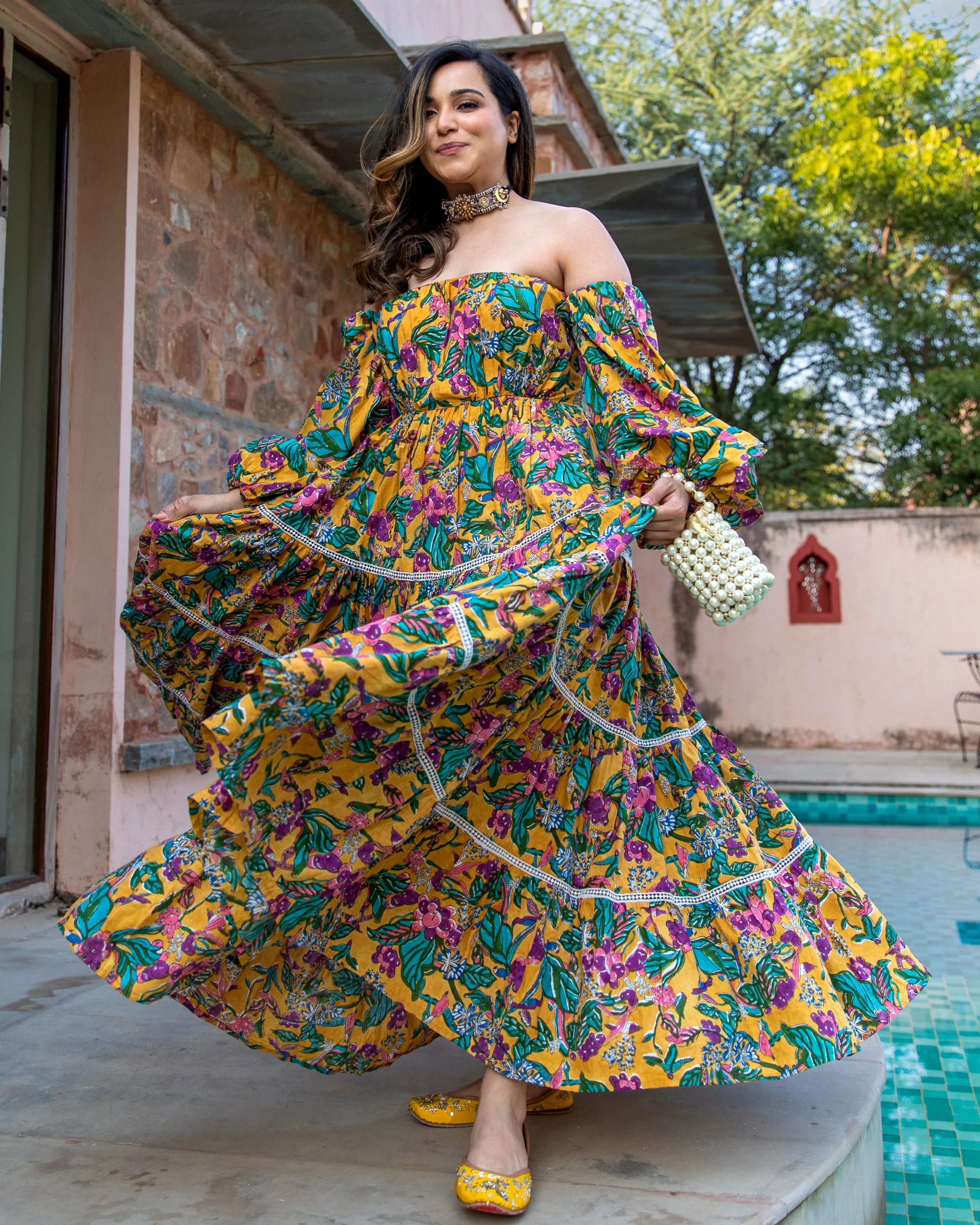 Golden Haze Handblock Cotton Dress - Image 3