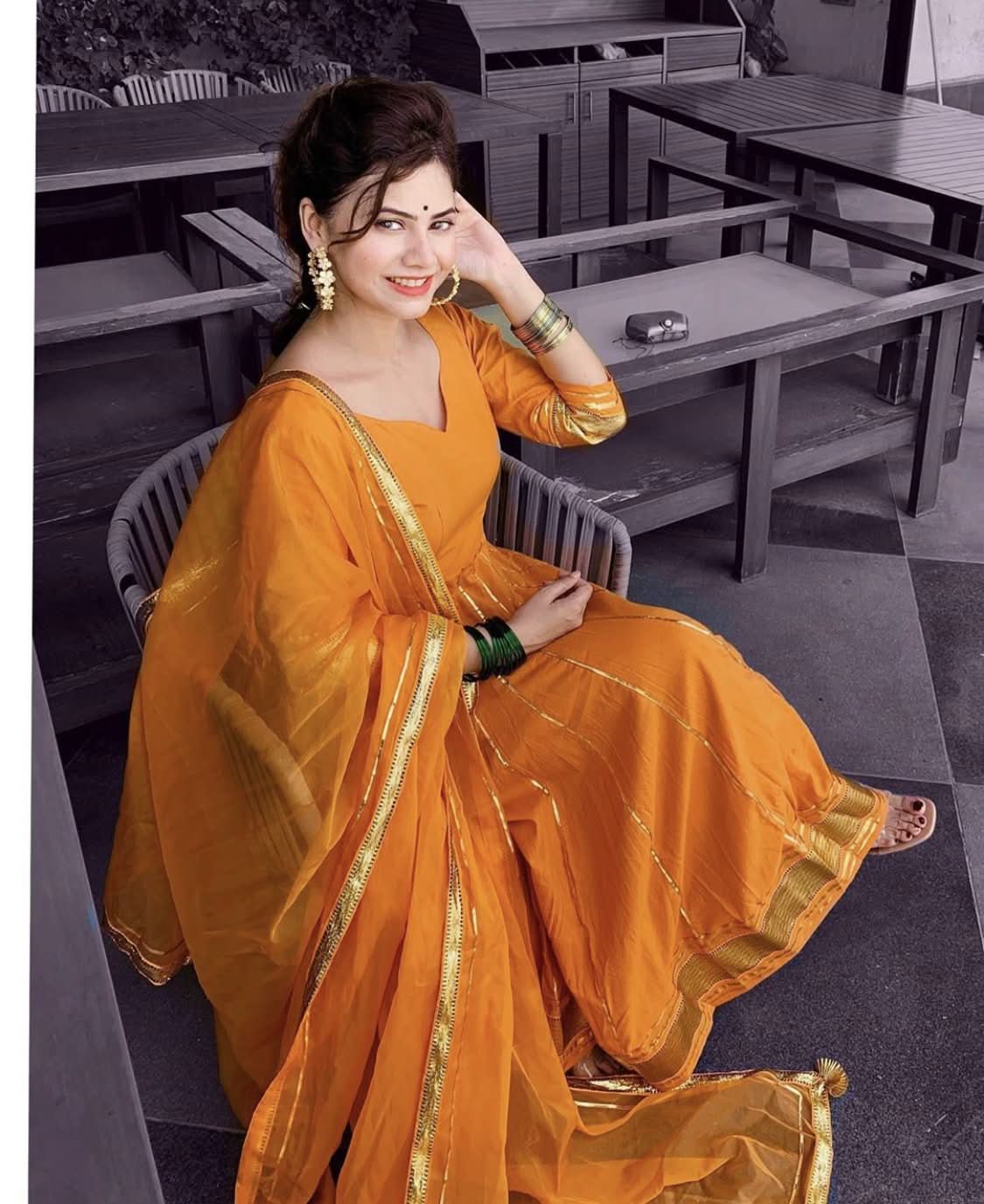 Golden Orange Gotapatti Anarkali Set - Image 4