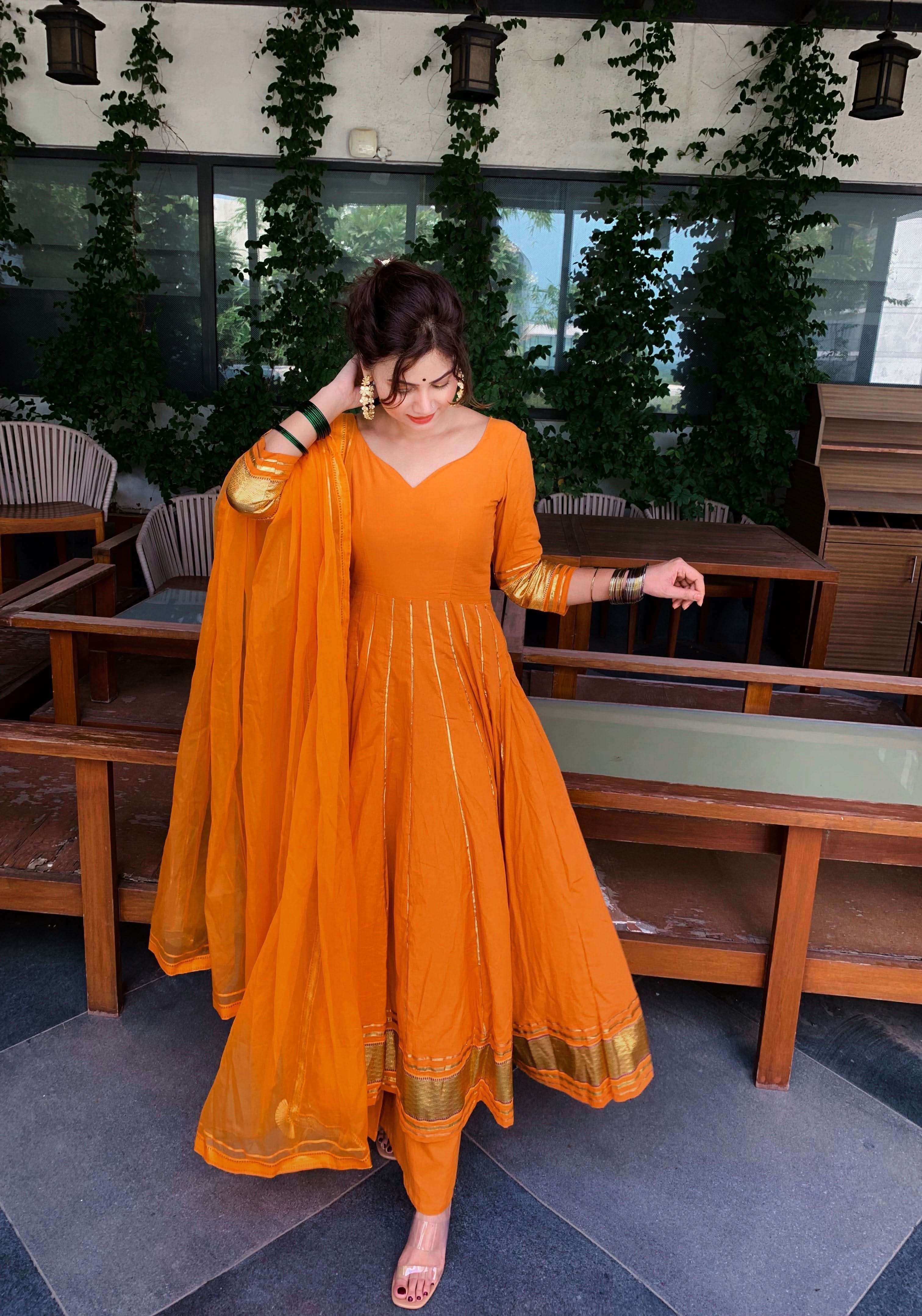 Golden Orange Gotapatti Anarkali Set - Image 5