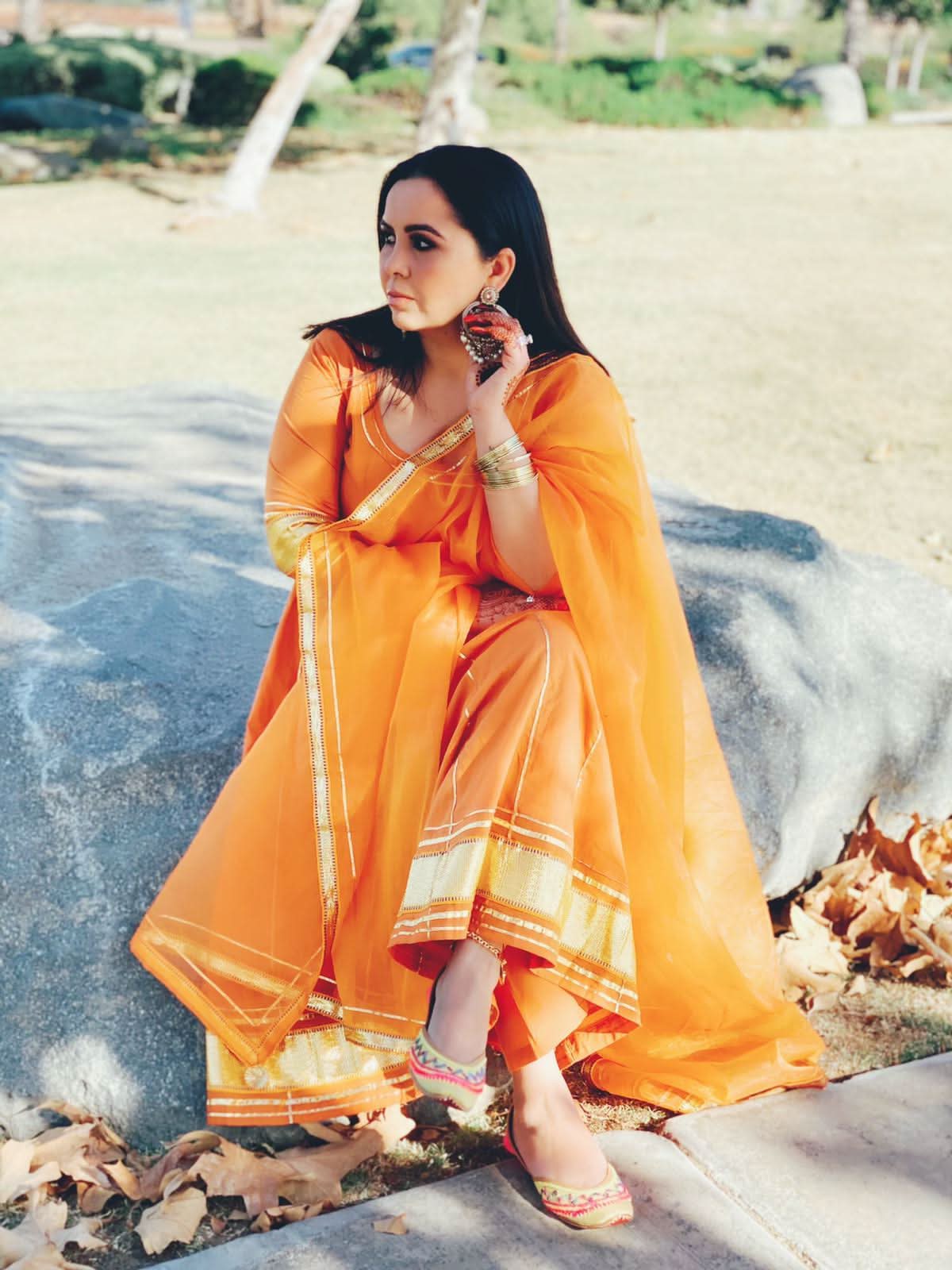 Golden Orange Gotapatti Anarkali Set - Image 8