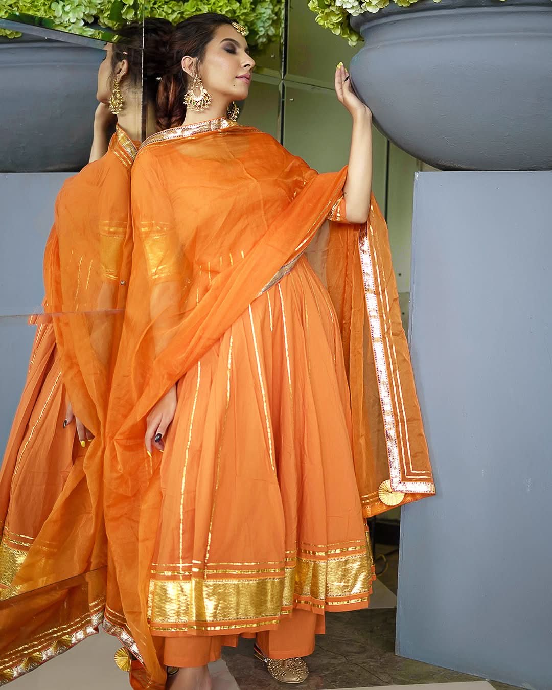Golden Orange Gotapatti Anarkali Set - Image 9