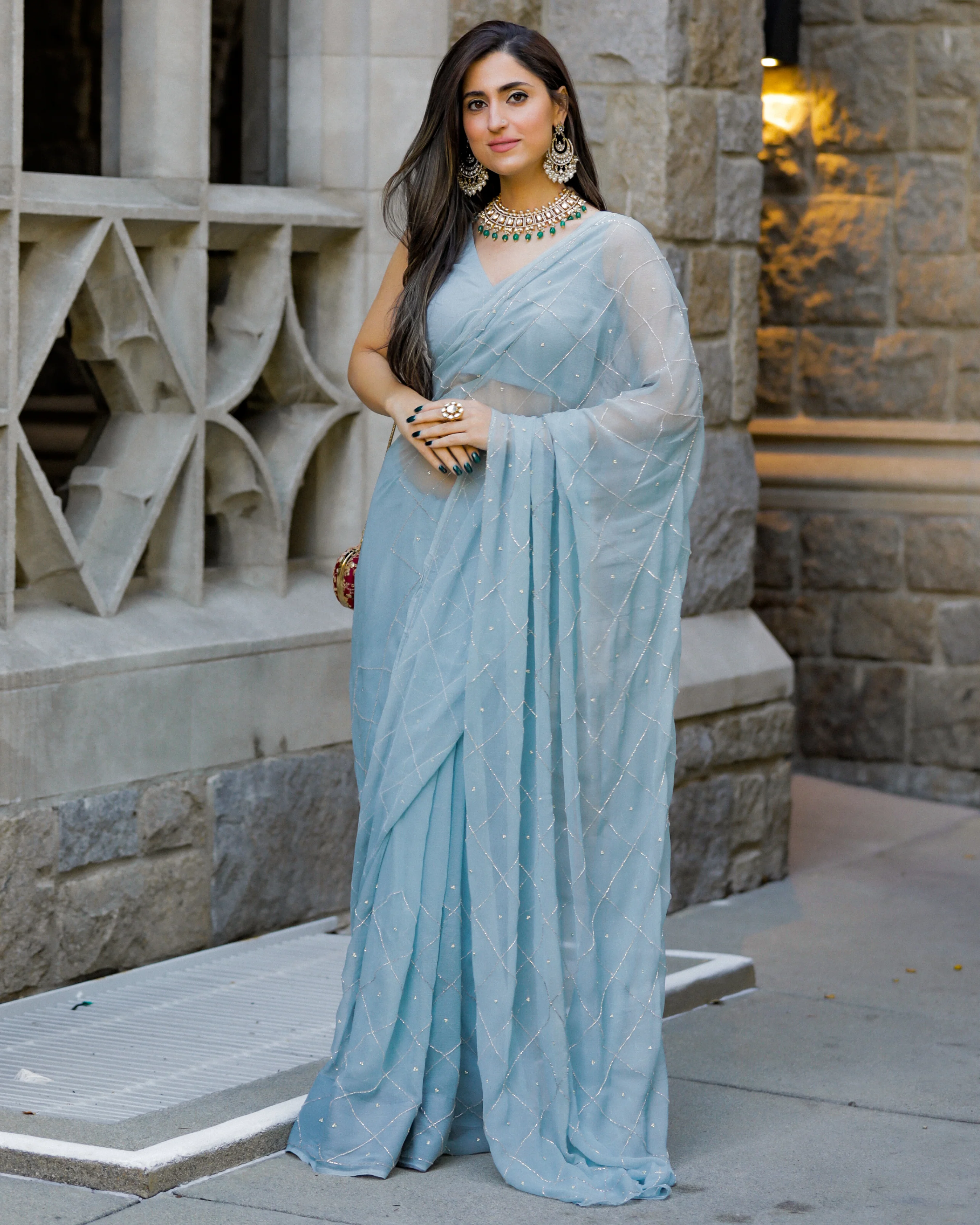 Grey Slate Pure Chiffon Saree - Image 5