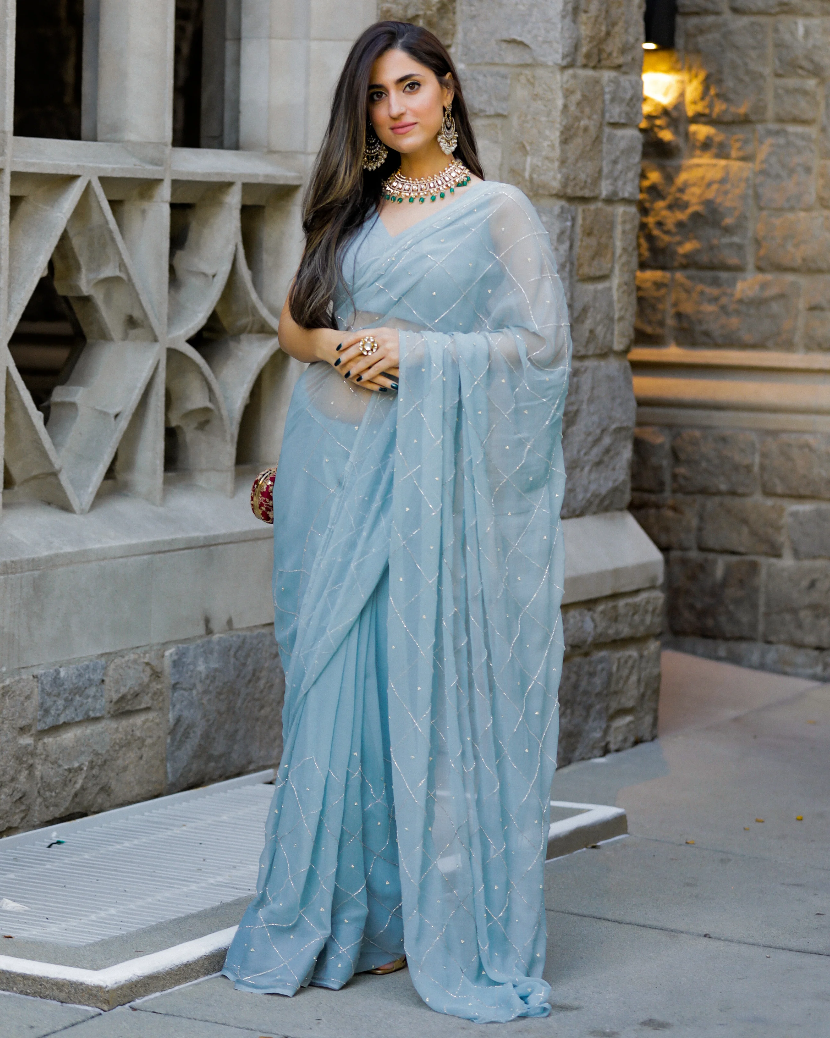 Grey Slate Pure Chiffon Saree - Image 8