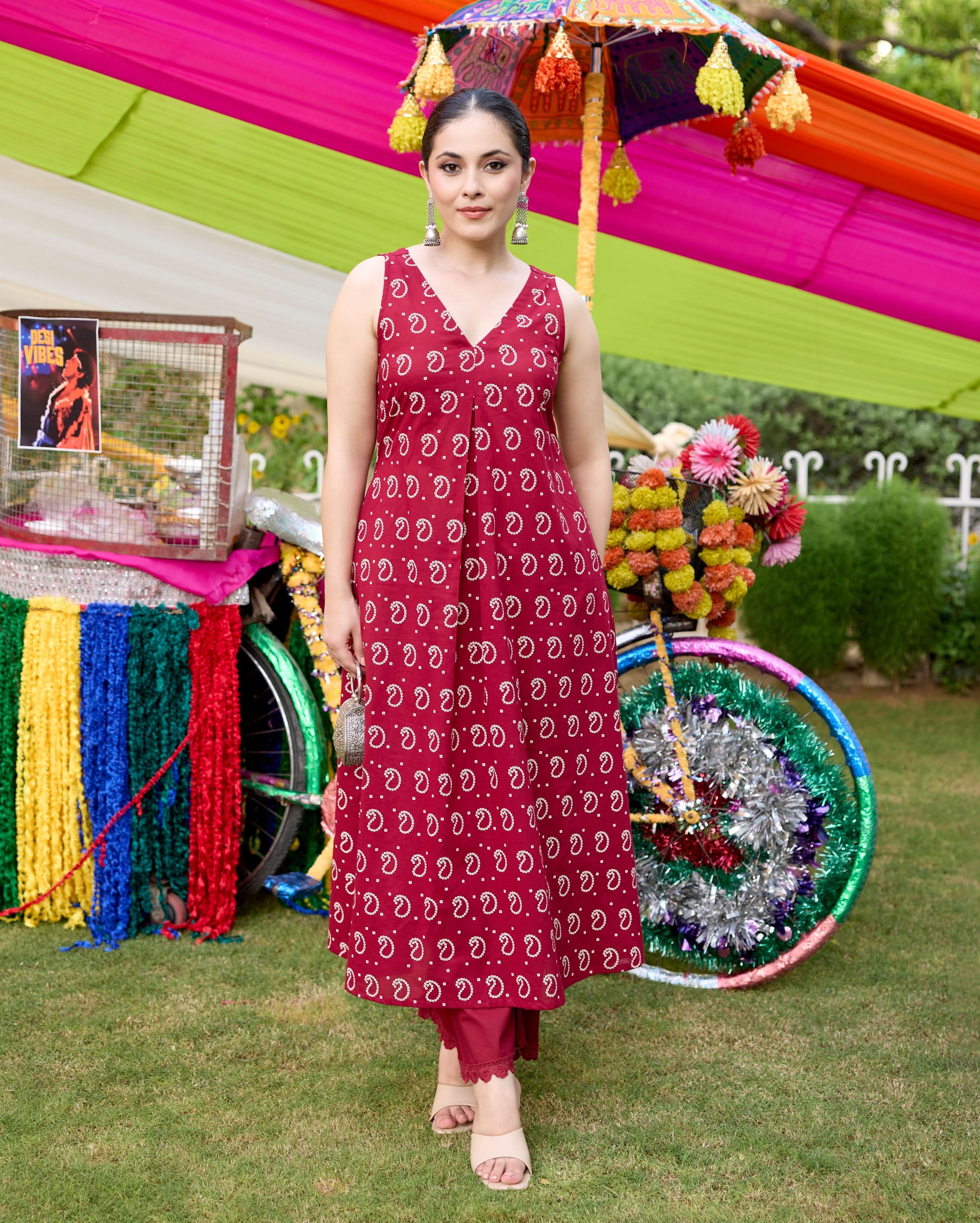 Gulaal Maroon Bandhani Cotton Kurta Set - Image 2