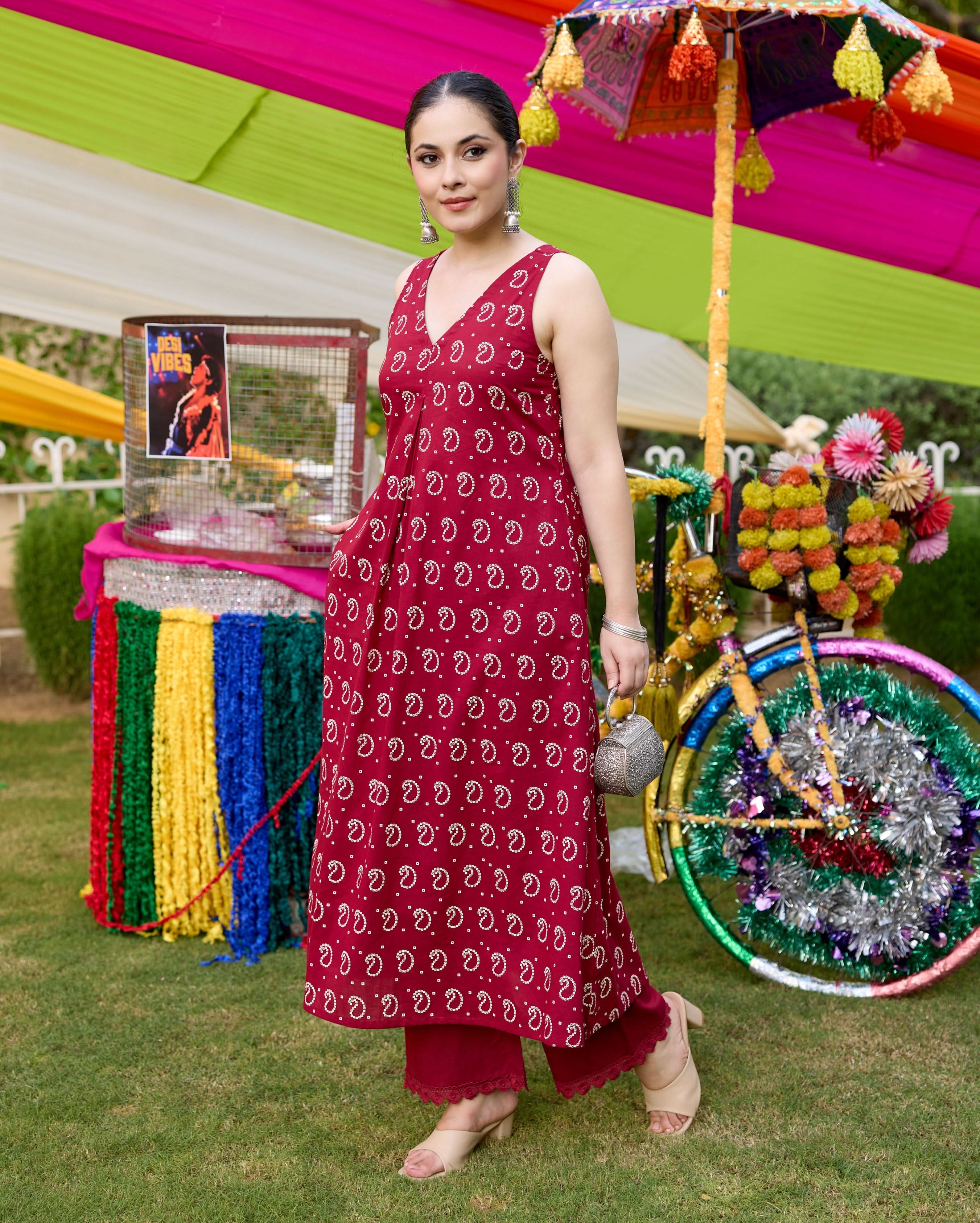 Gulaal Maroon Bandhani Cotton Kurta Set - Image 3