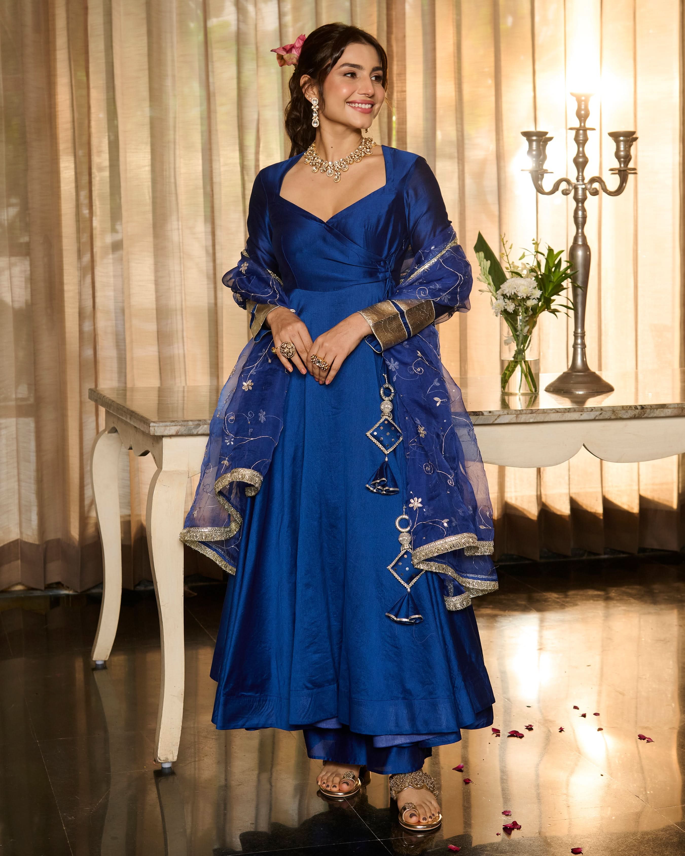 Harshini Blue Solid Chanderi Suit Set - Image 5