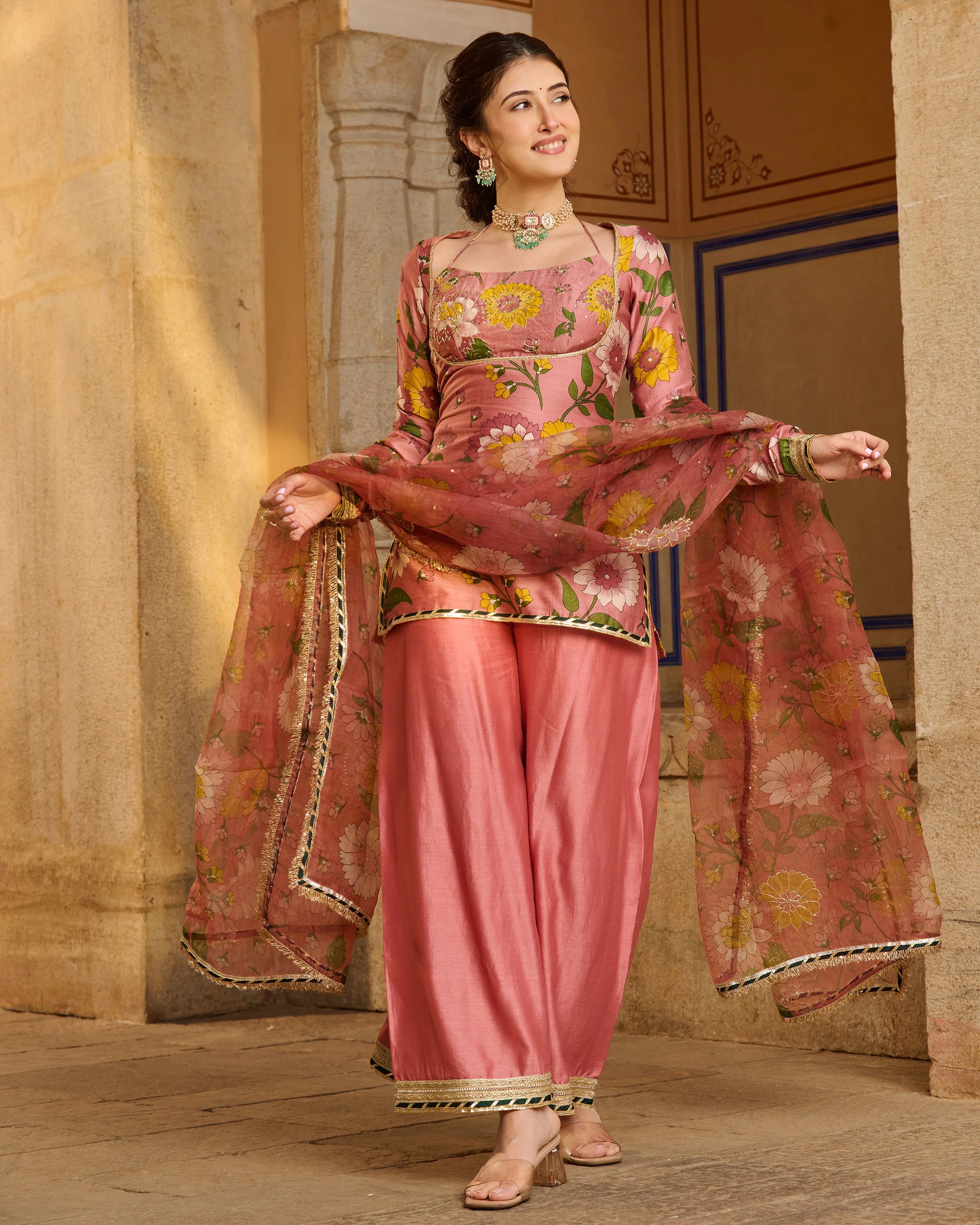 Haya Mauve Printed Chanderi Suit Set - Image 4