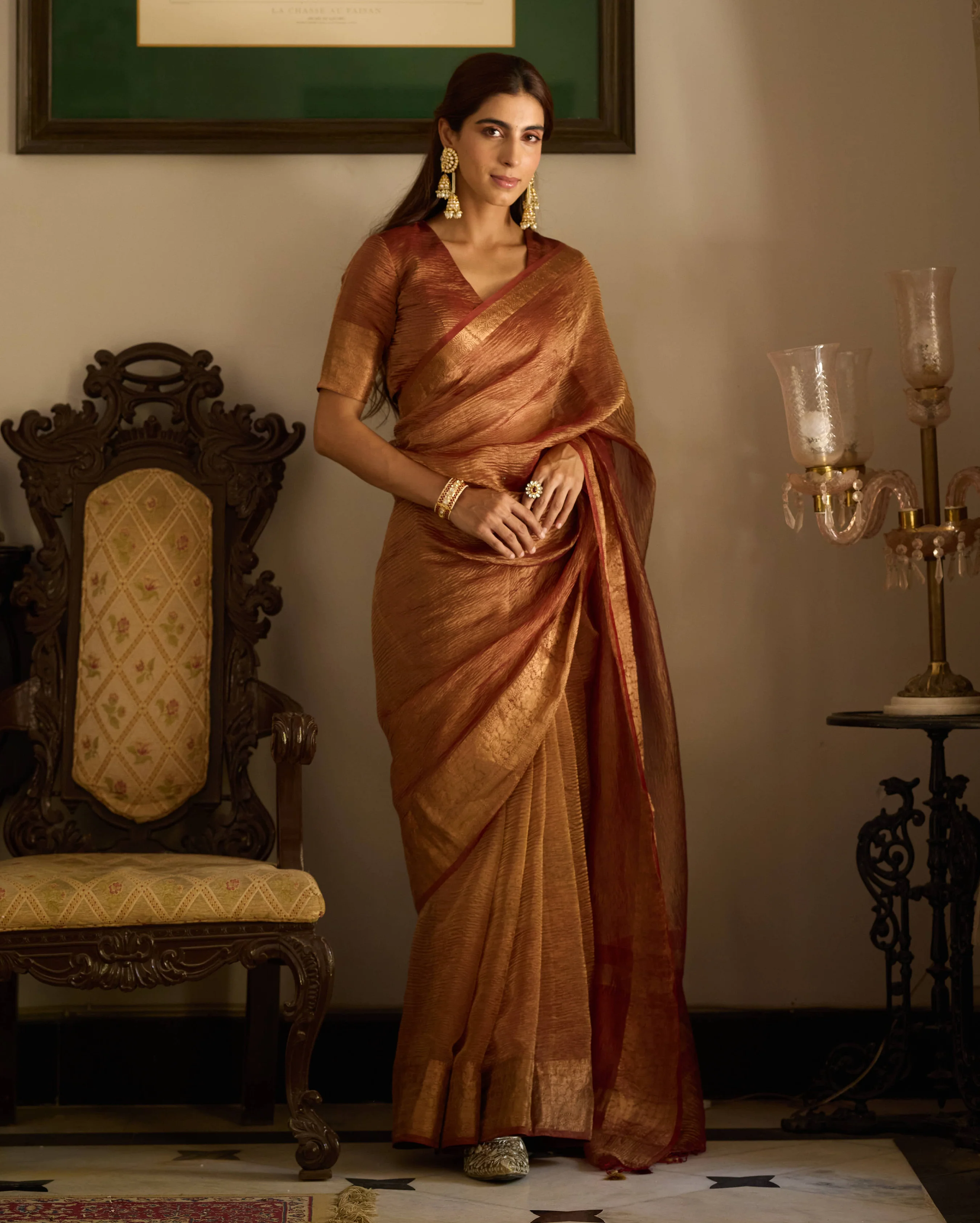 Hima Brown Solid Crushed Tissue Saree - Image 2