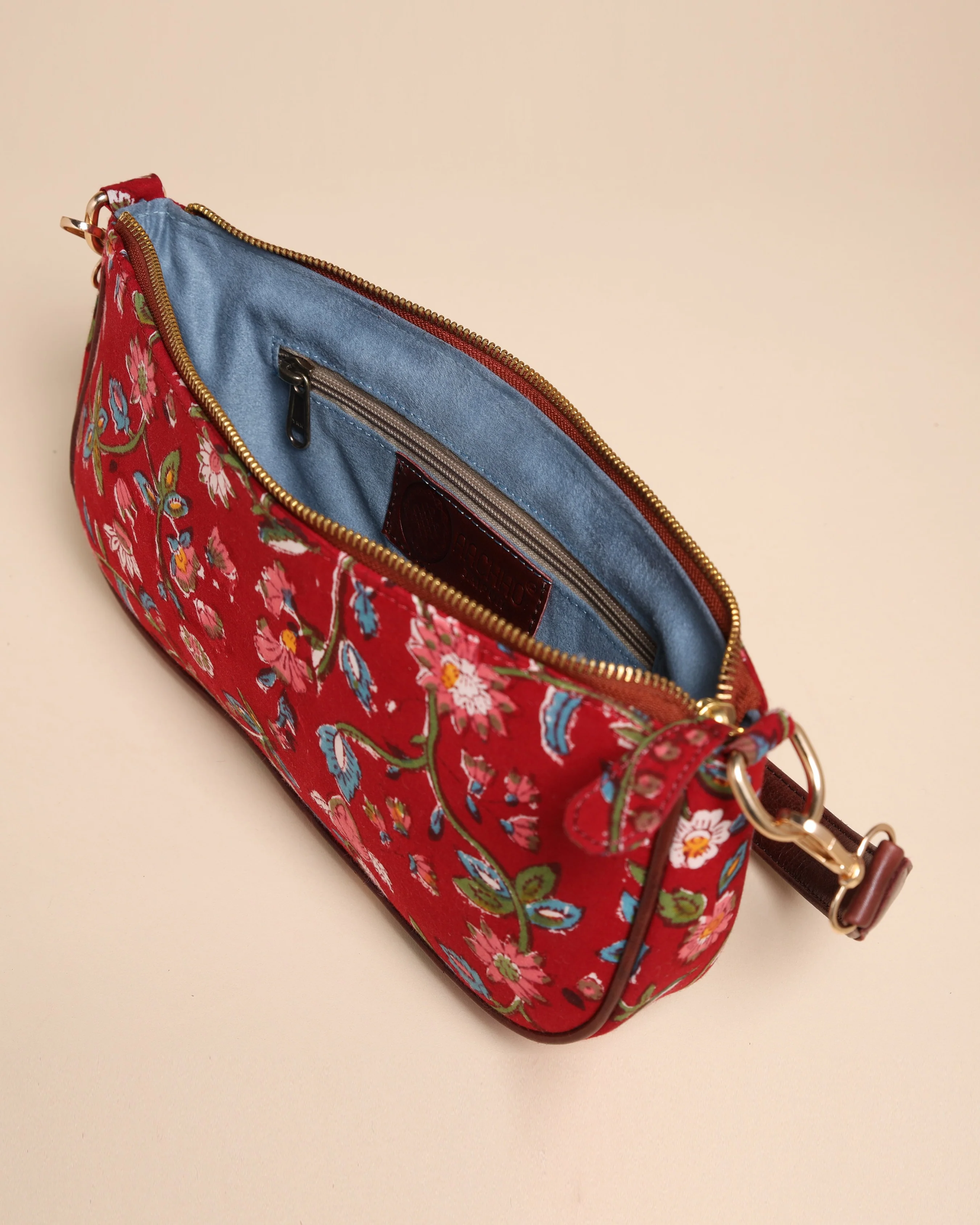 Imperial Red Cotton Blockprinted Mini Baguette Bag - Image 6