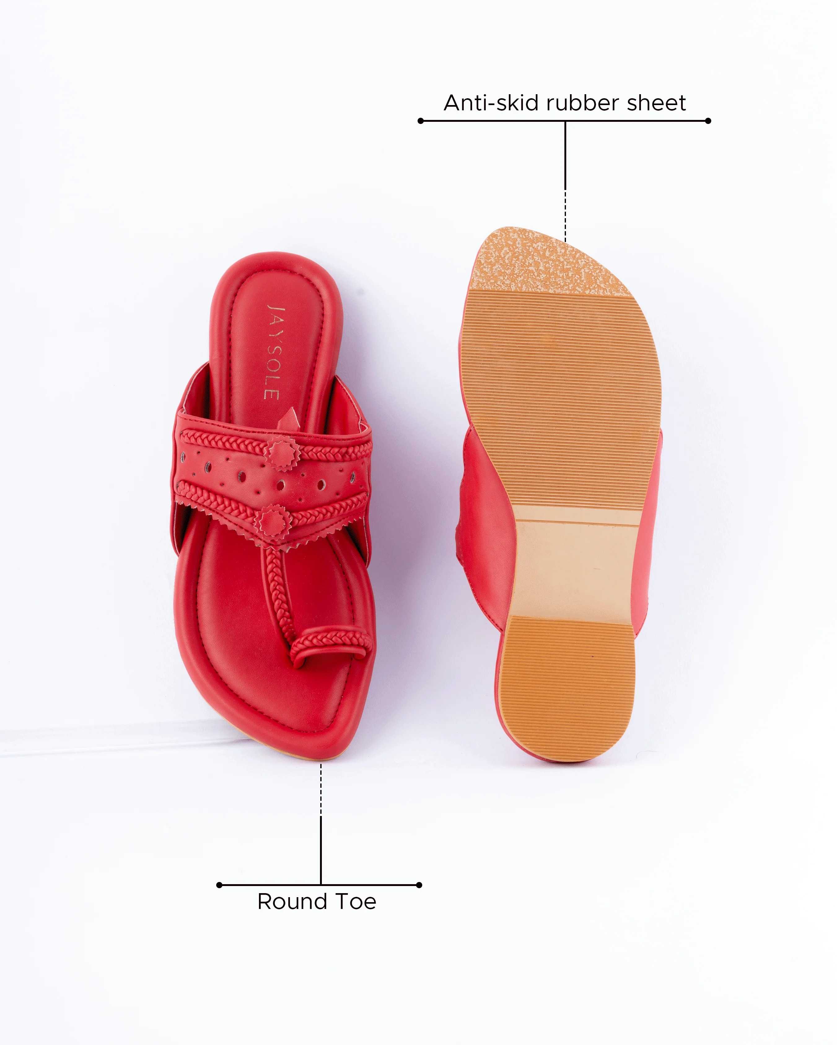 Indian Red Solid Kolha Flats - Image 6