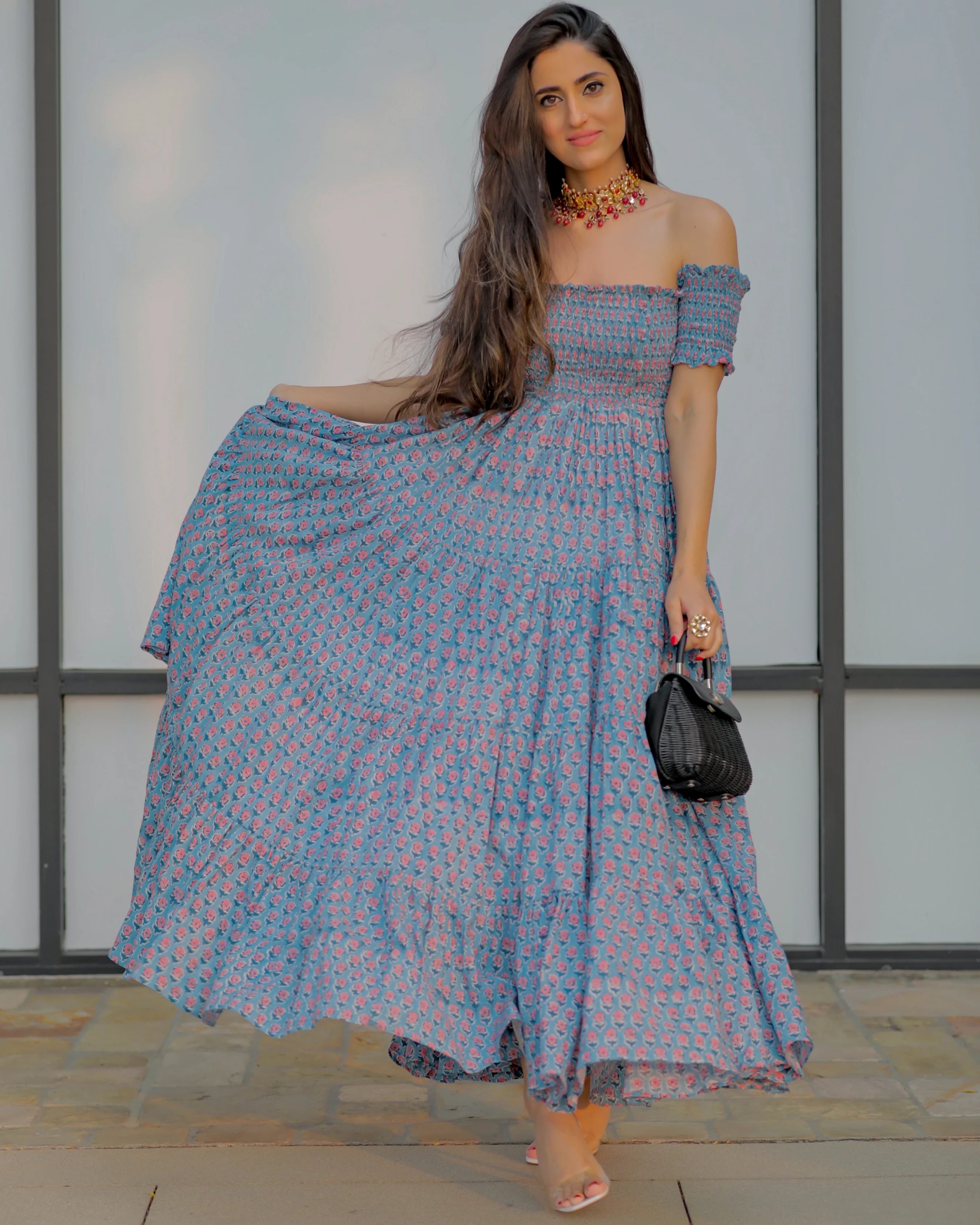 Iris Blue Smocked Cotton Dress - Image 6