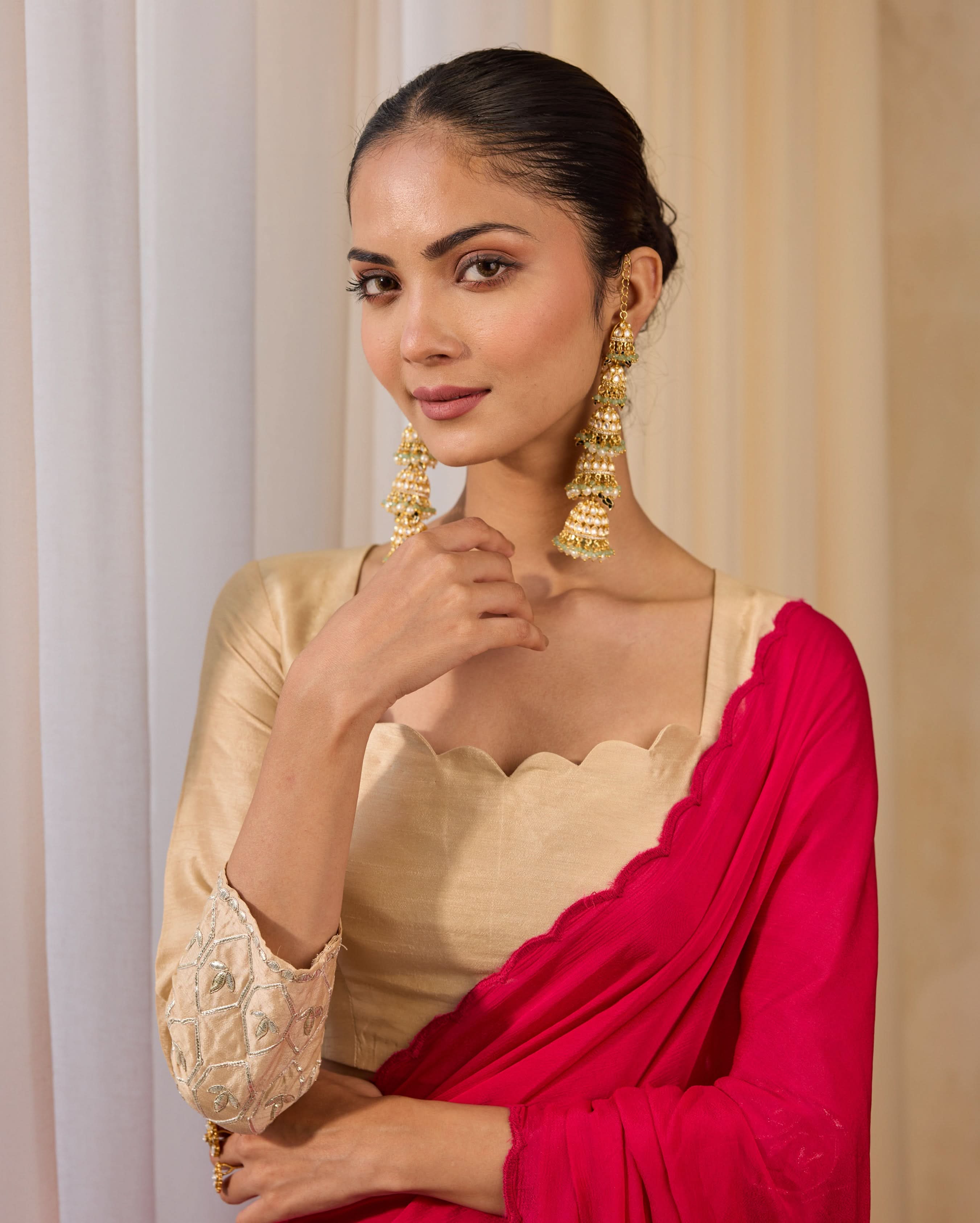 Ivory Charm Beige Silk Gotapatti Blouse - Image 2