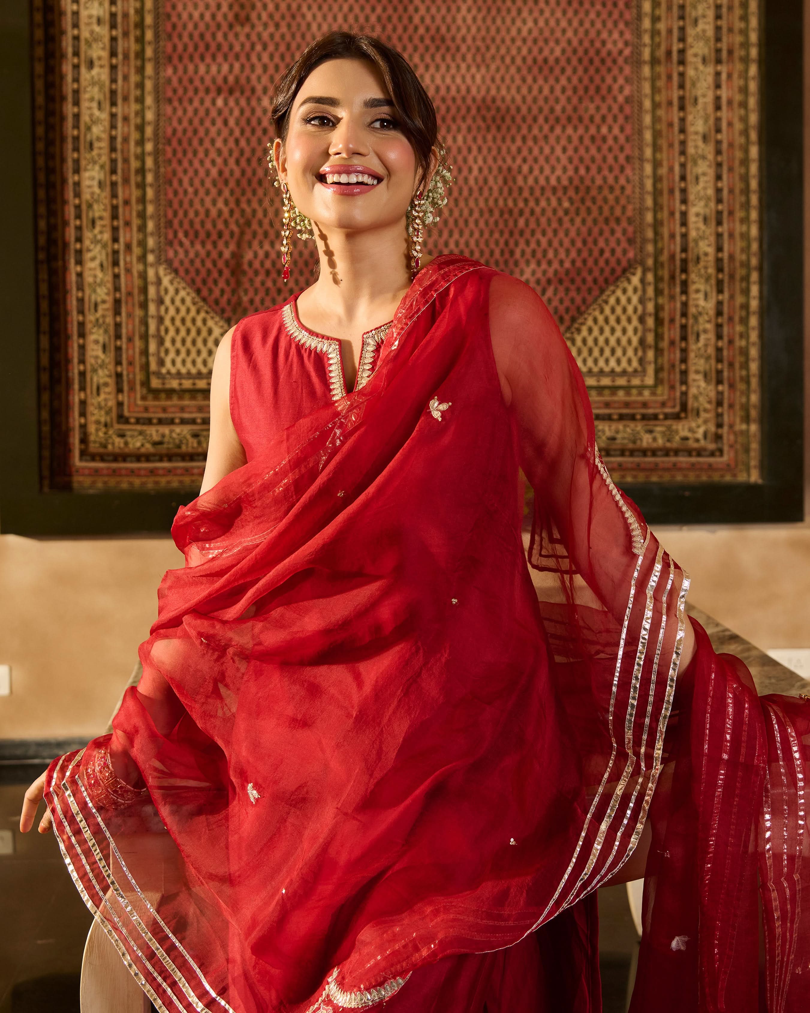 Jugni Maroon Solid Chanderi Suit Set - Image 10