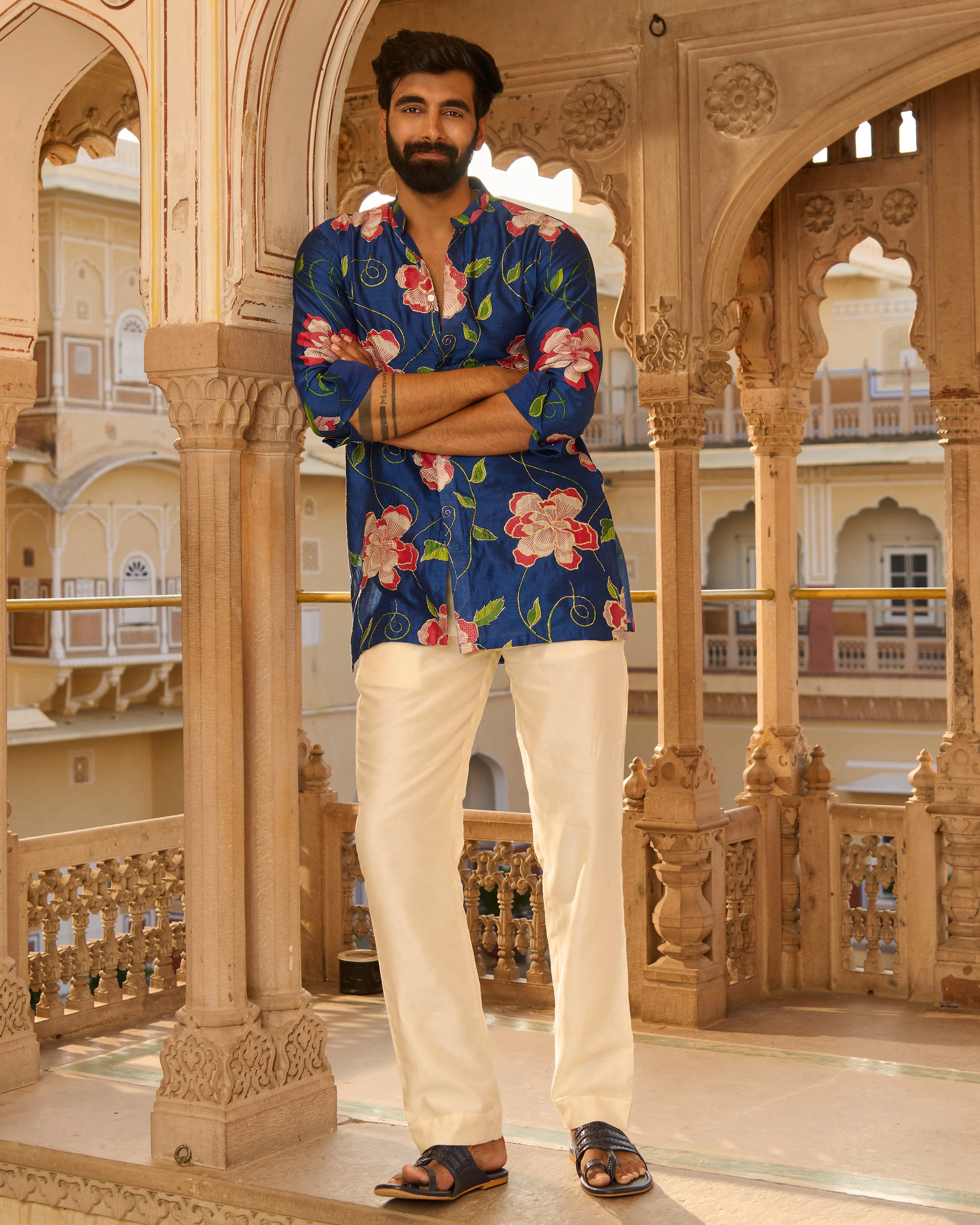 Kabir Blue Printed Chanderi Kurta - Image 2