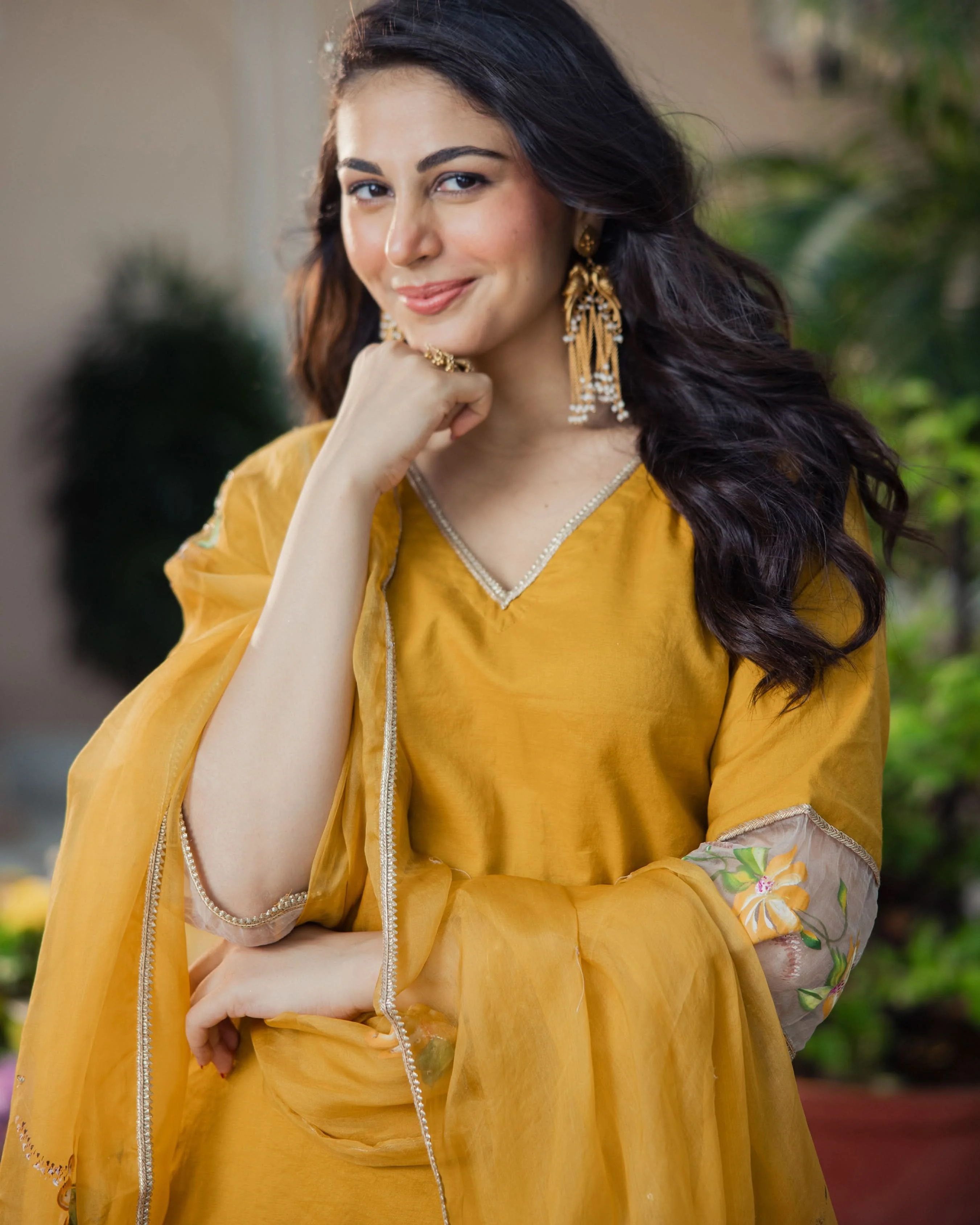 Kadamb Mustard Handpainted Chanderi Suit Set - Image 6