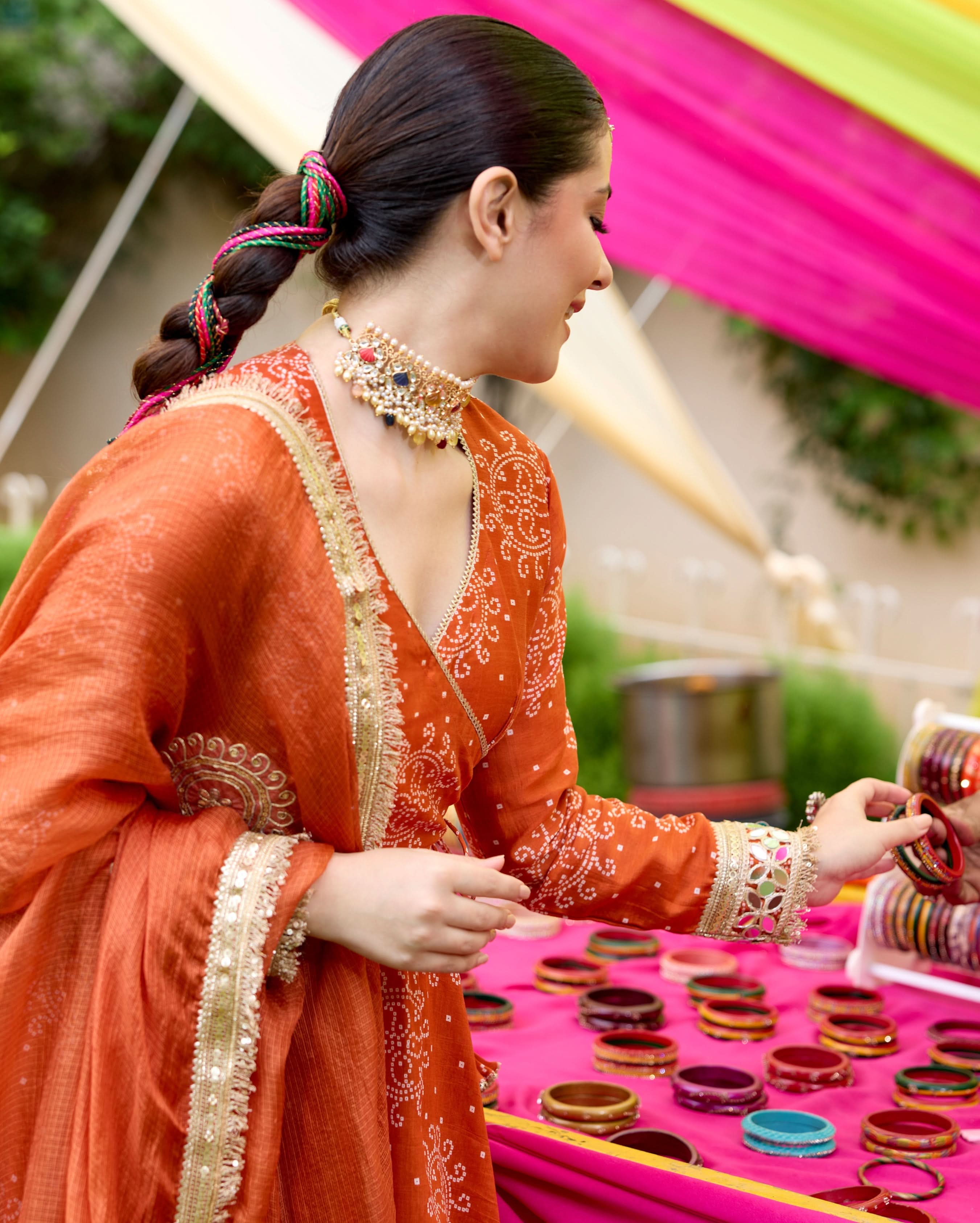 Kahani Orange Bandhani Chanderi Suit Set - Image 6