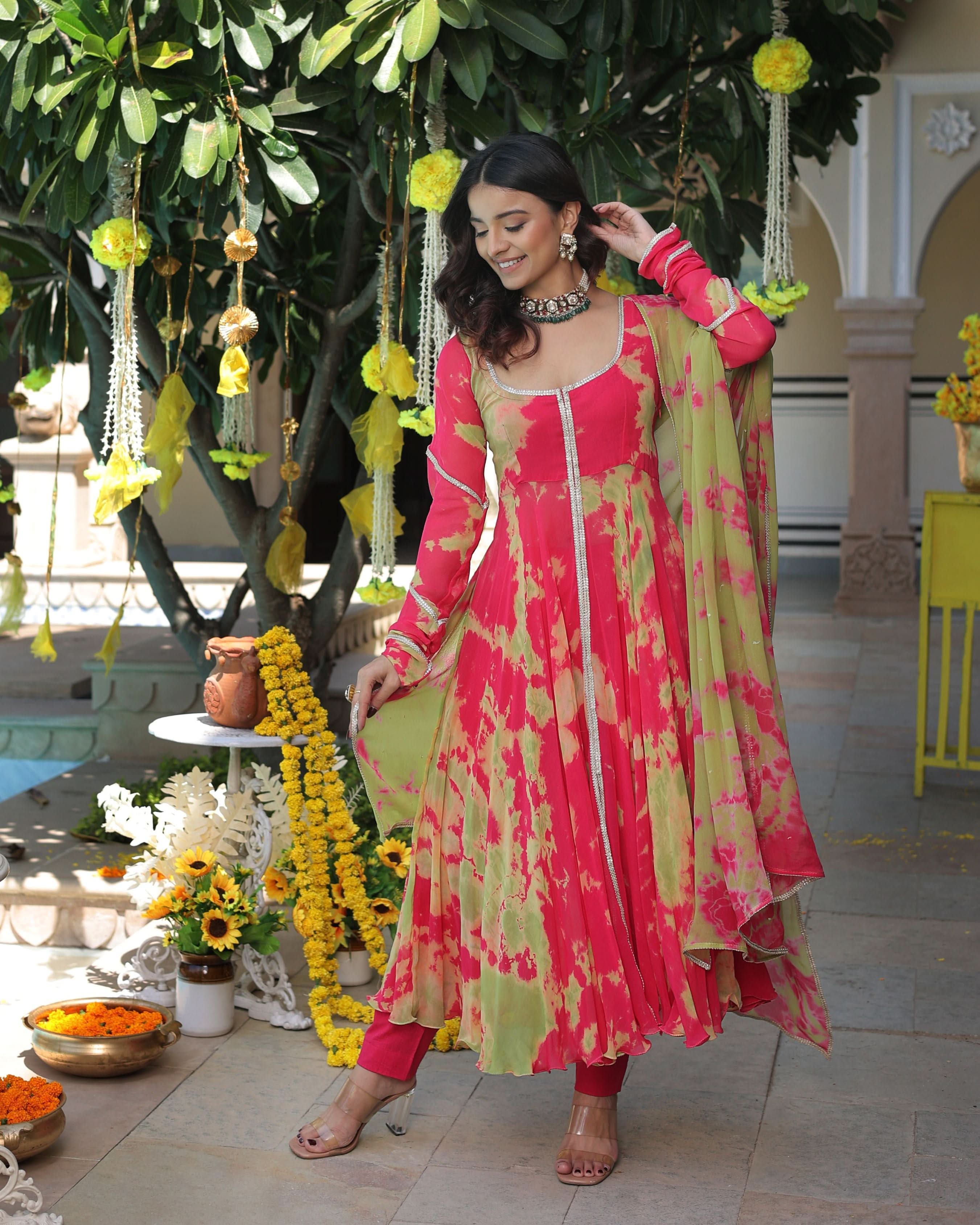 Kairavi Pink Green Tie Dye Georgette Suit Set - Image 3