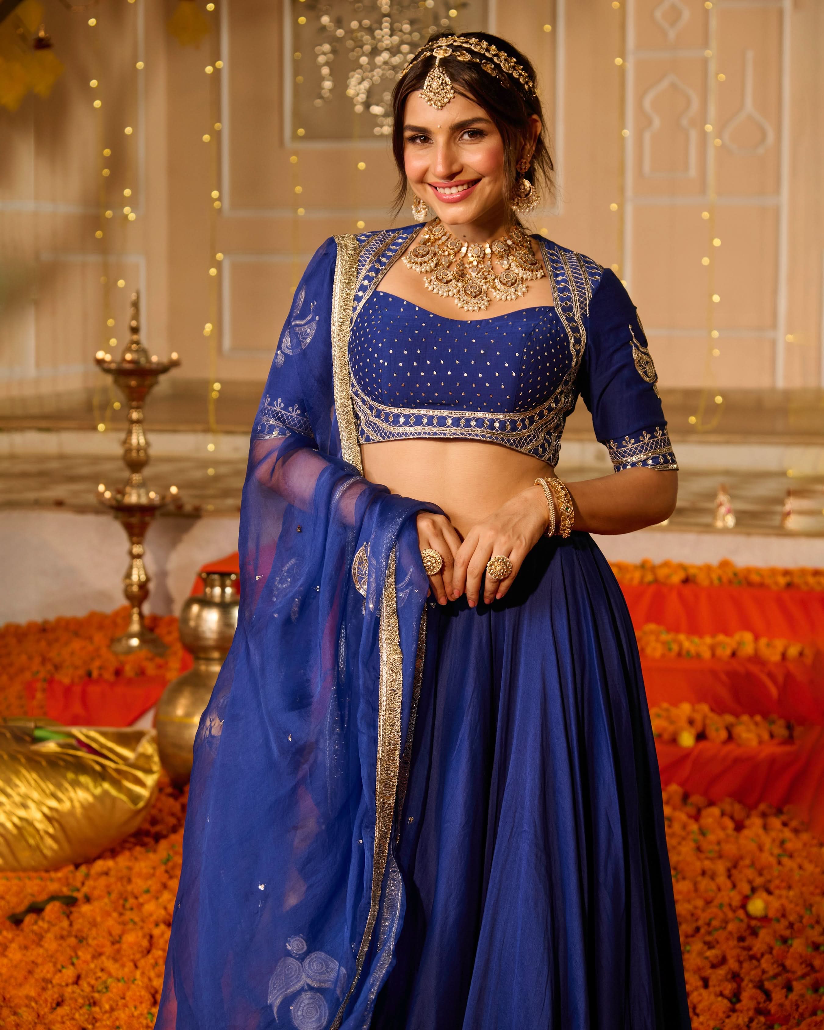Kanika Blue Solid Chanderi Lehenga Set - Image 3