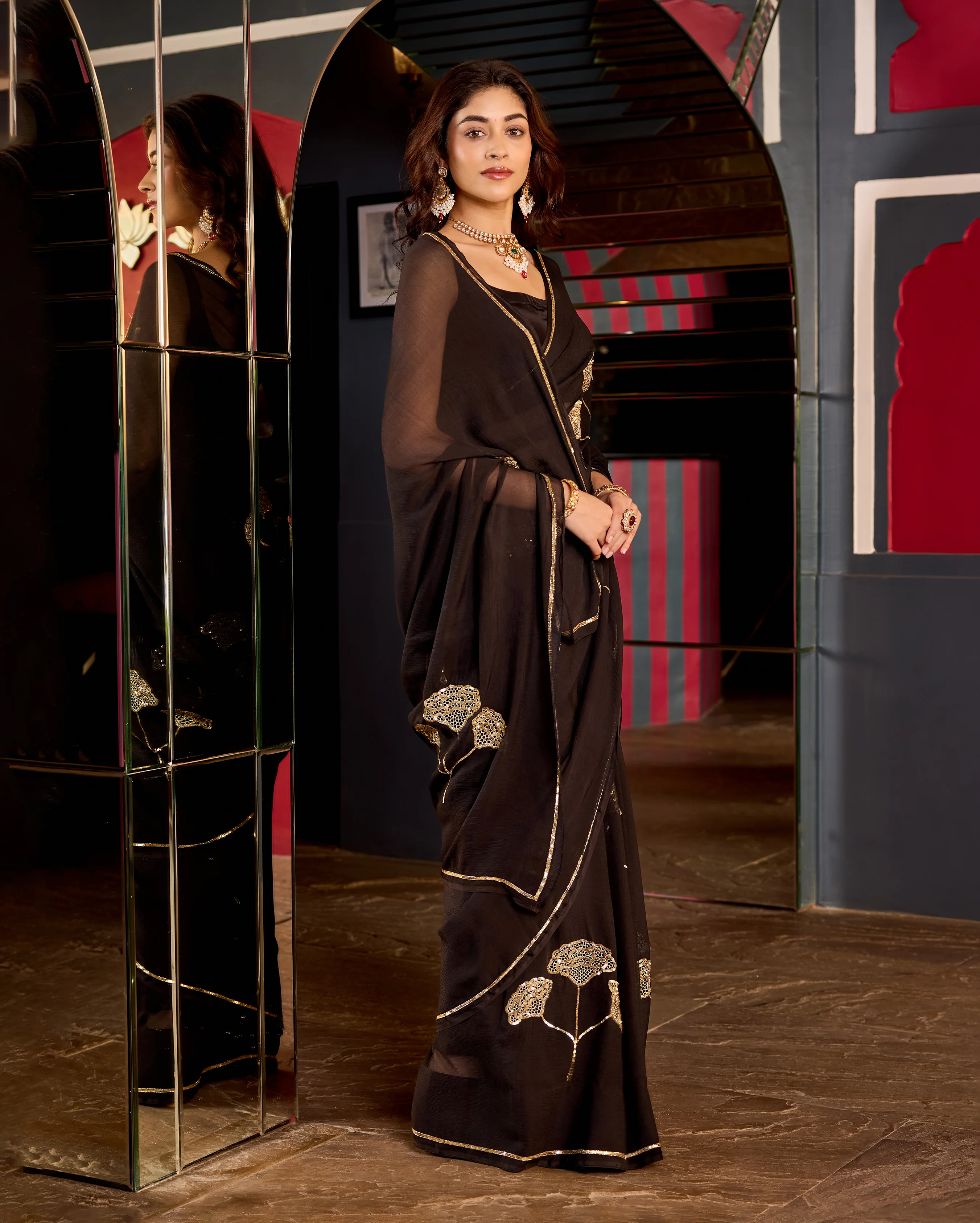 Kanti Black Handcrafted Chiffon Saree - Image 4