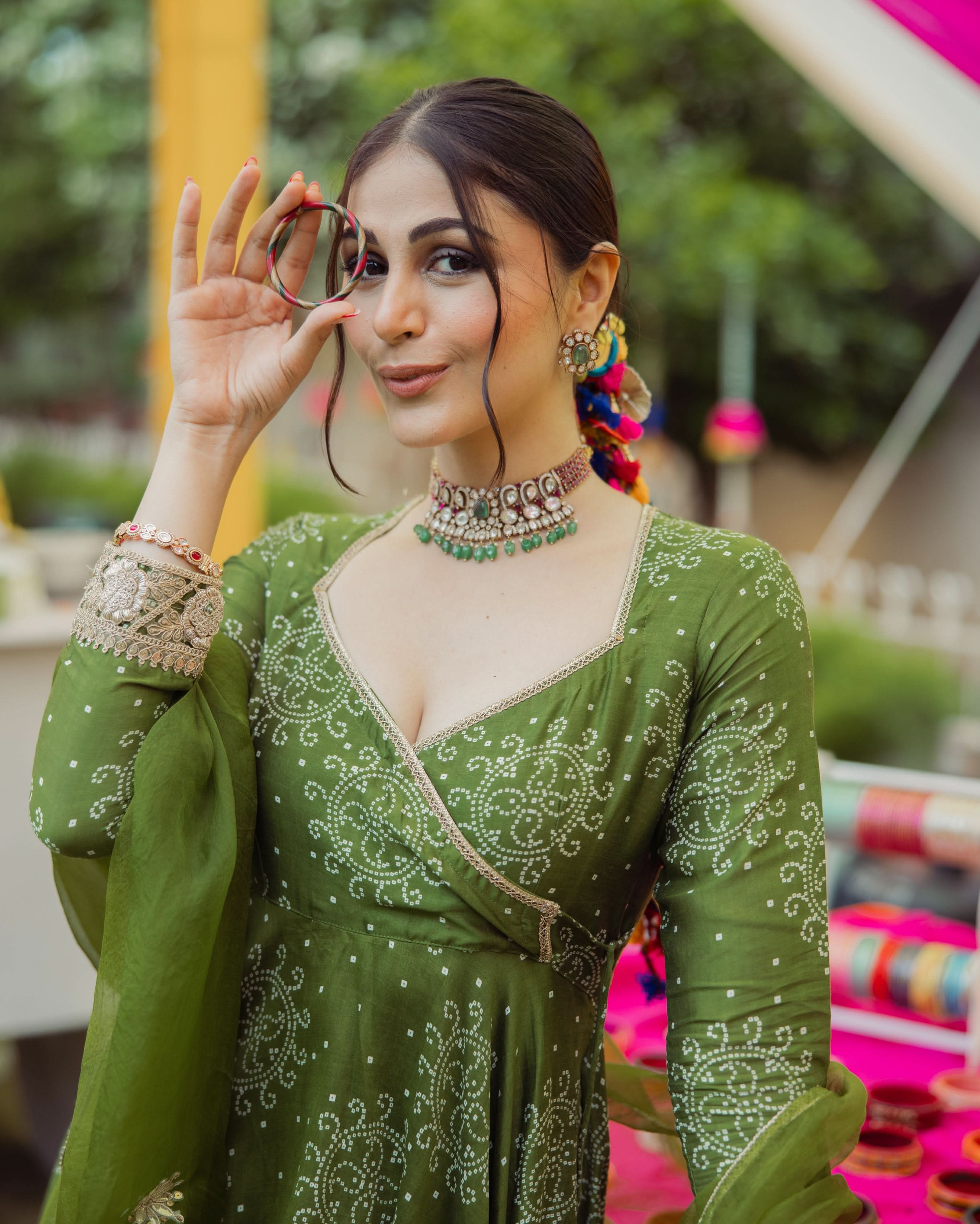 Katha Green Bandhani Chanderi Suit Set - Image 2