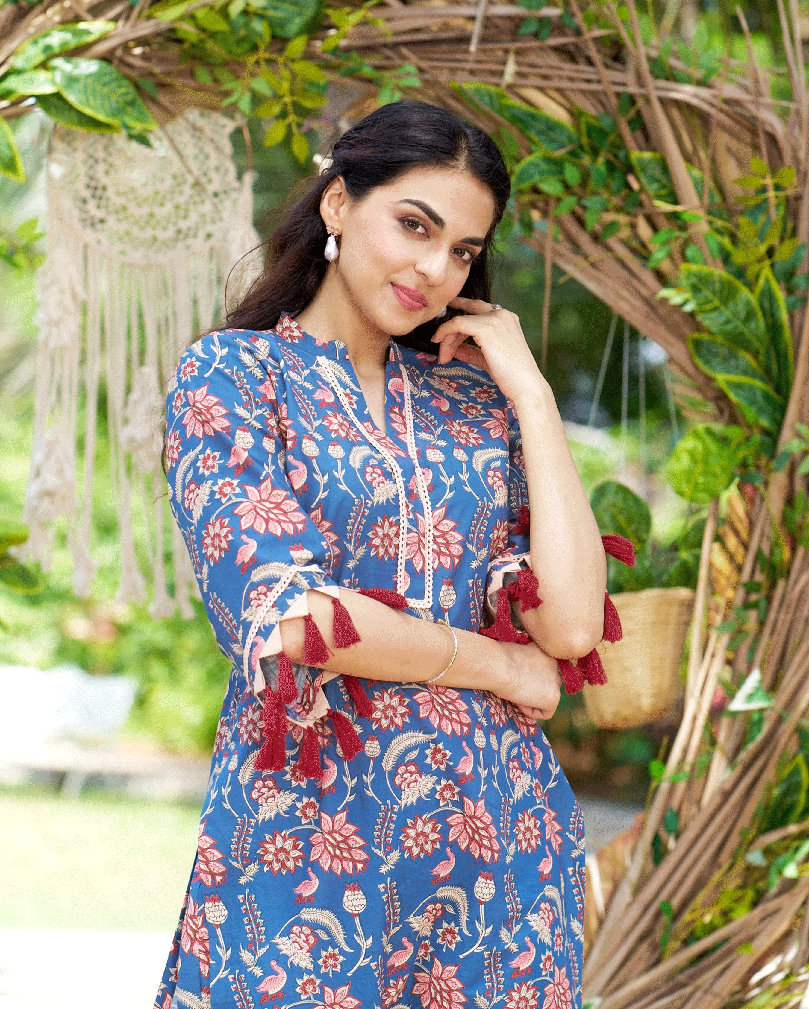 Kayra Blue Printed Cotton Kurta Set - Image 5