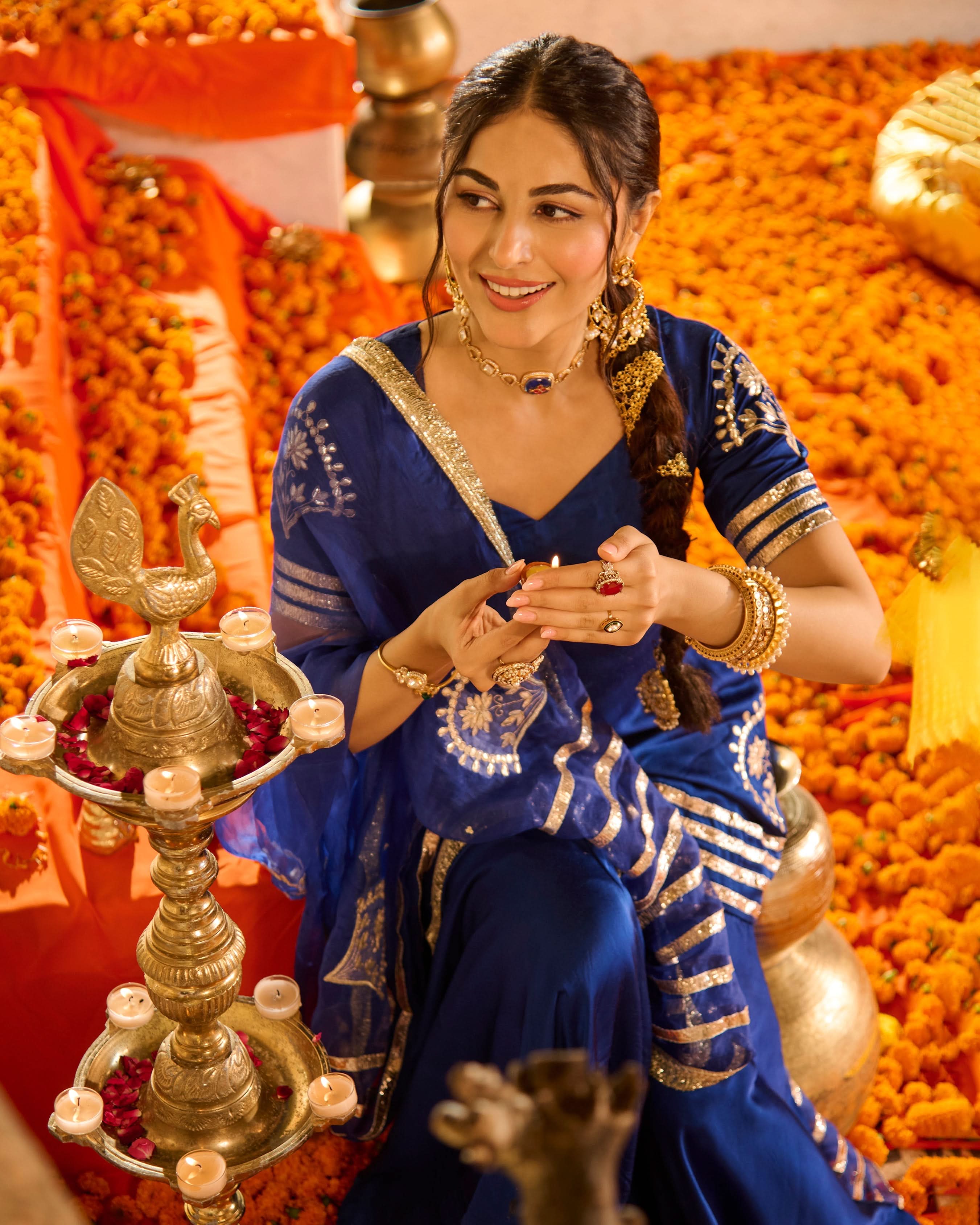 Keerti Blue Solid Satin Sharara Set - Image 5