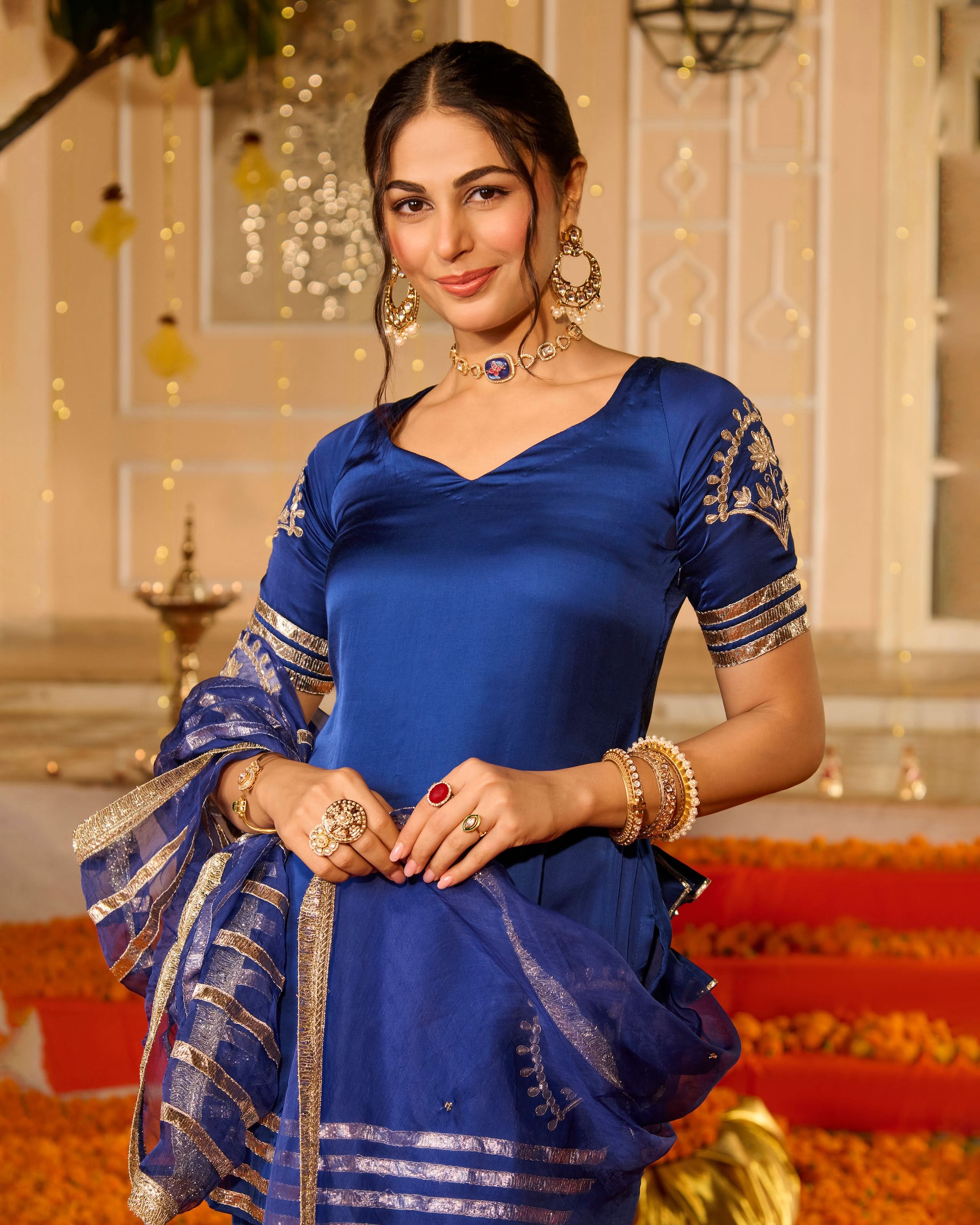Keerti Blue Solid Satin Sharara Set - Image 7