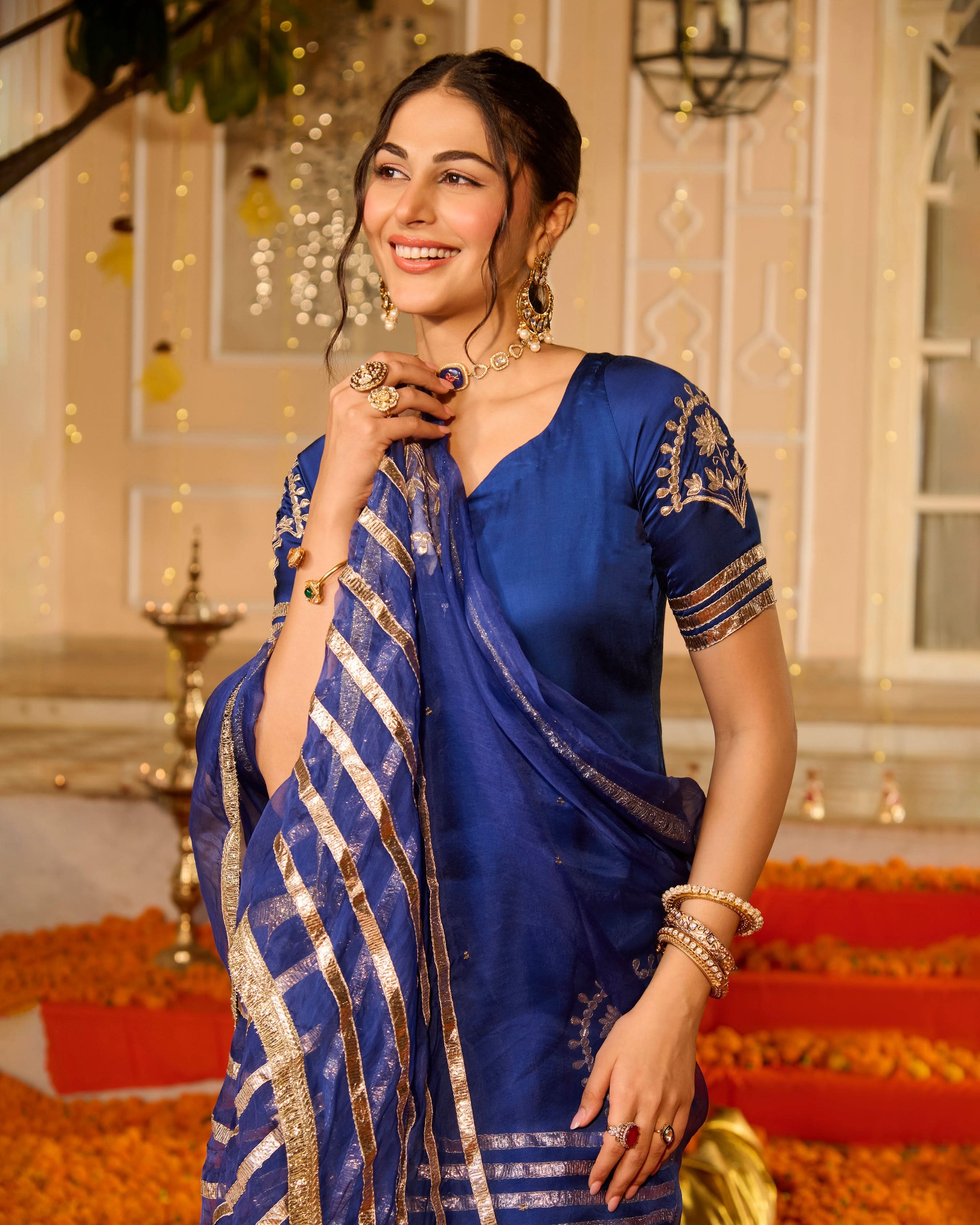 Keerti Blue Solid Satin Sharara Set - Image 8