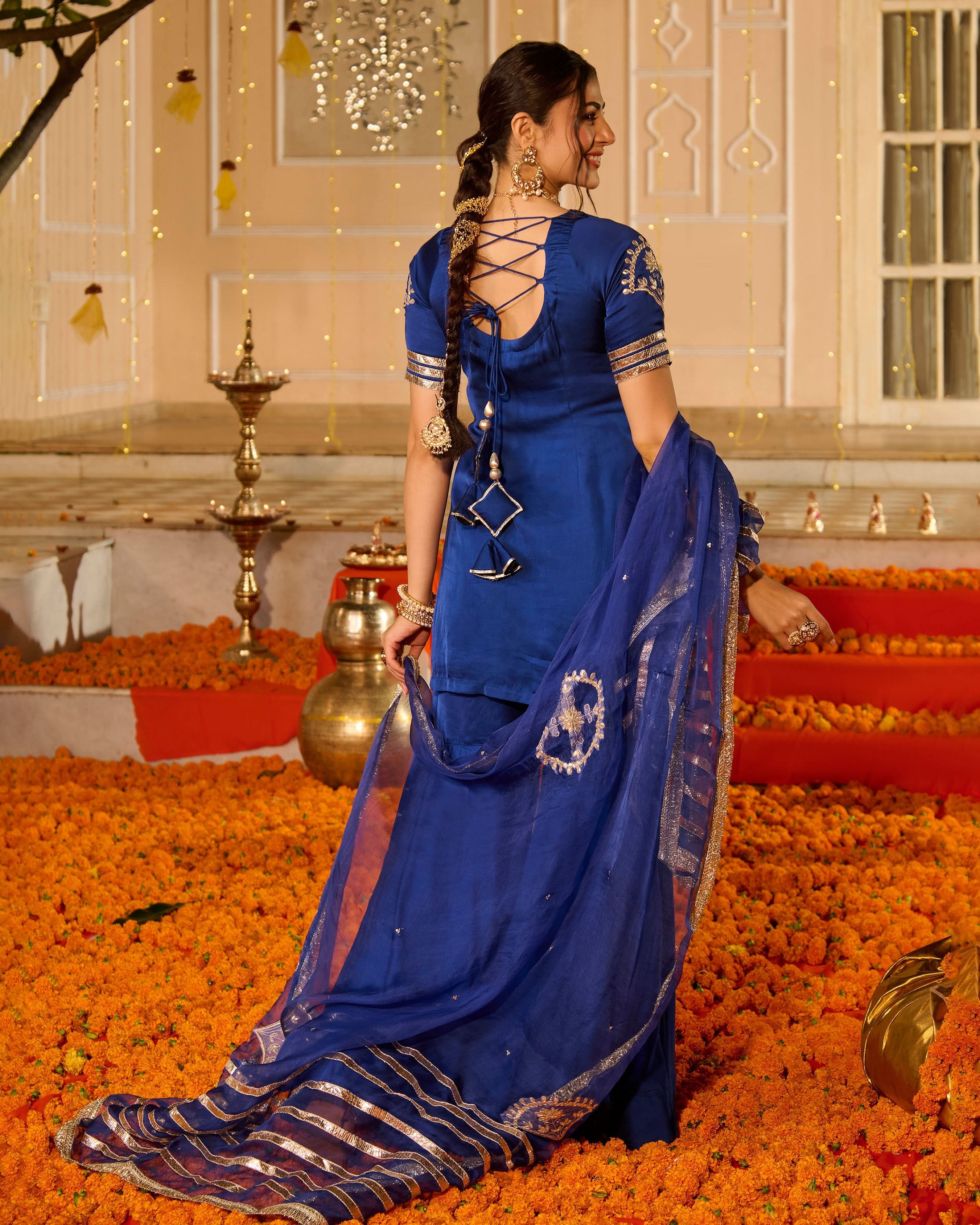 Keerti Blue Solid Satin Sharara Set - Image 9