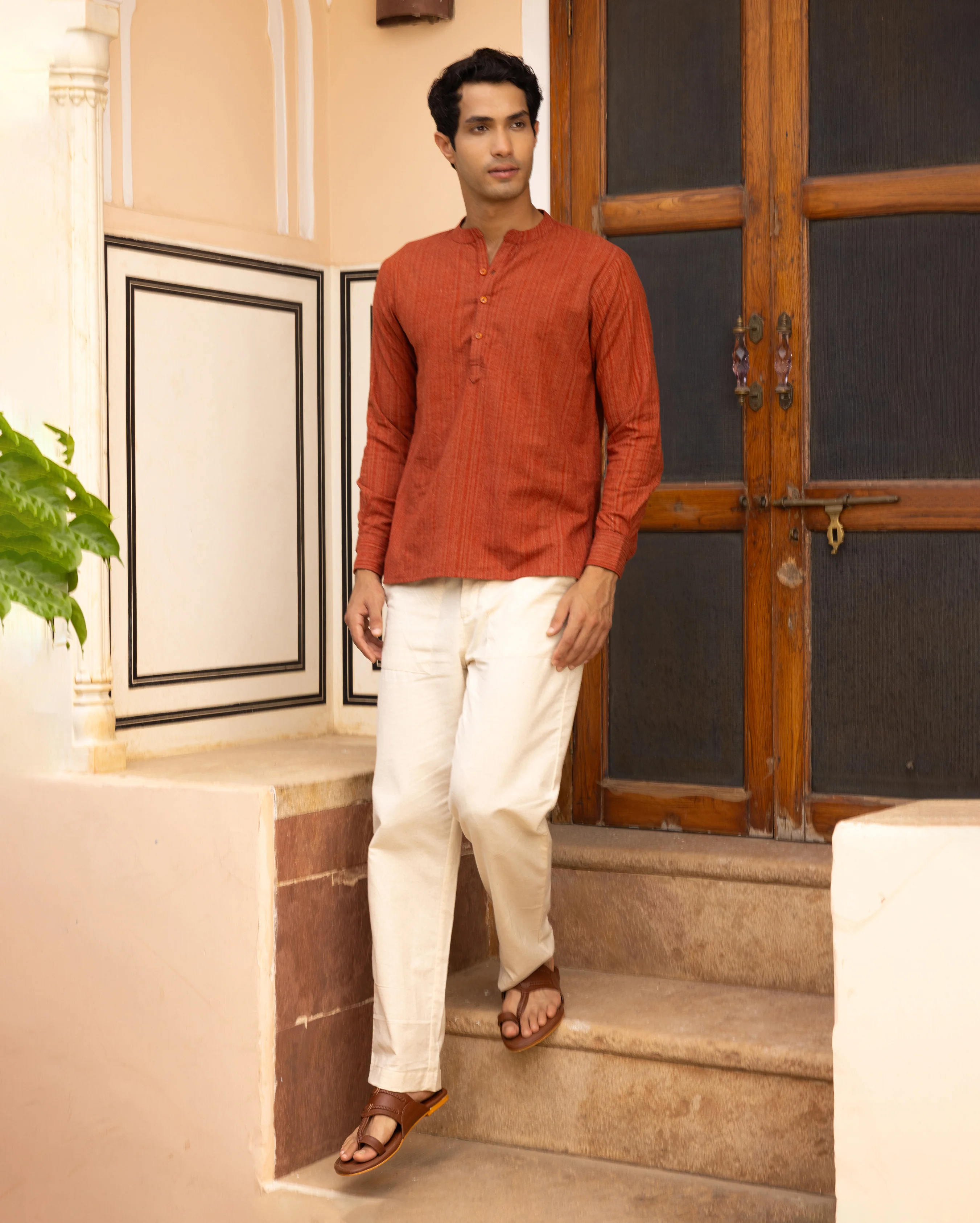 Kiaan Orange Solid Cotton Kurta - Image 5