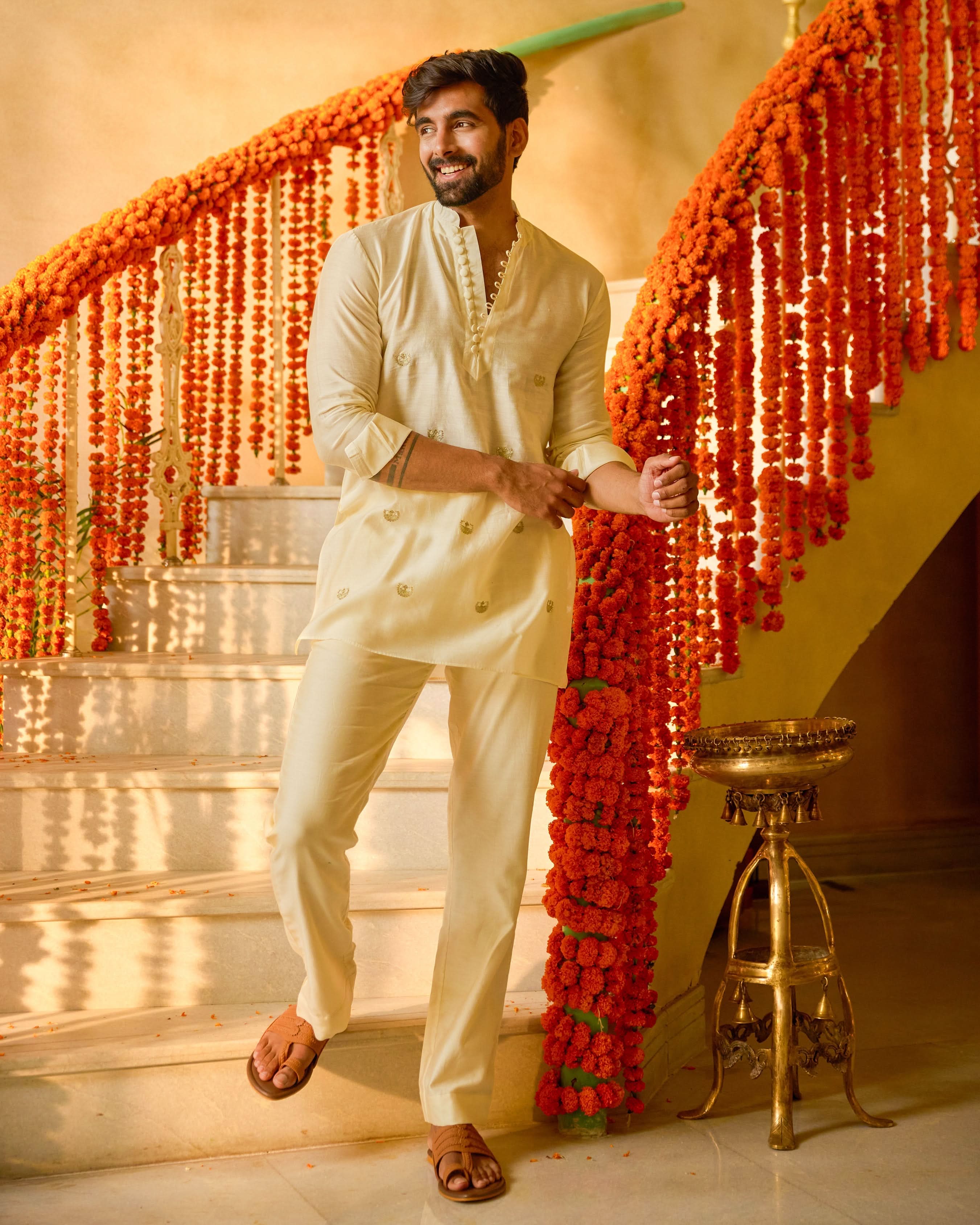 Kunwar Off White Embroidered Chanderi Kurta - Image 3