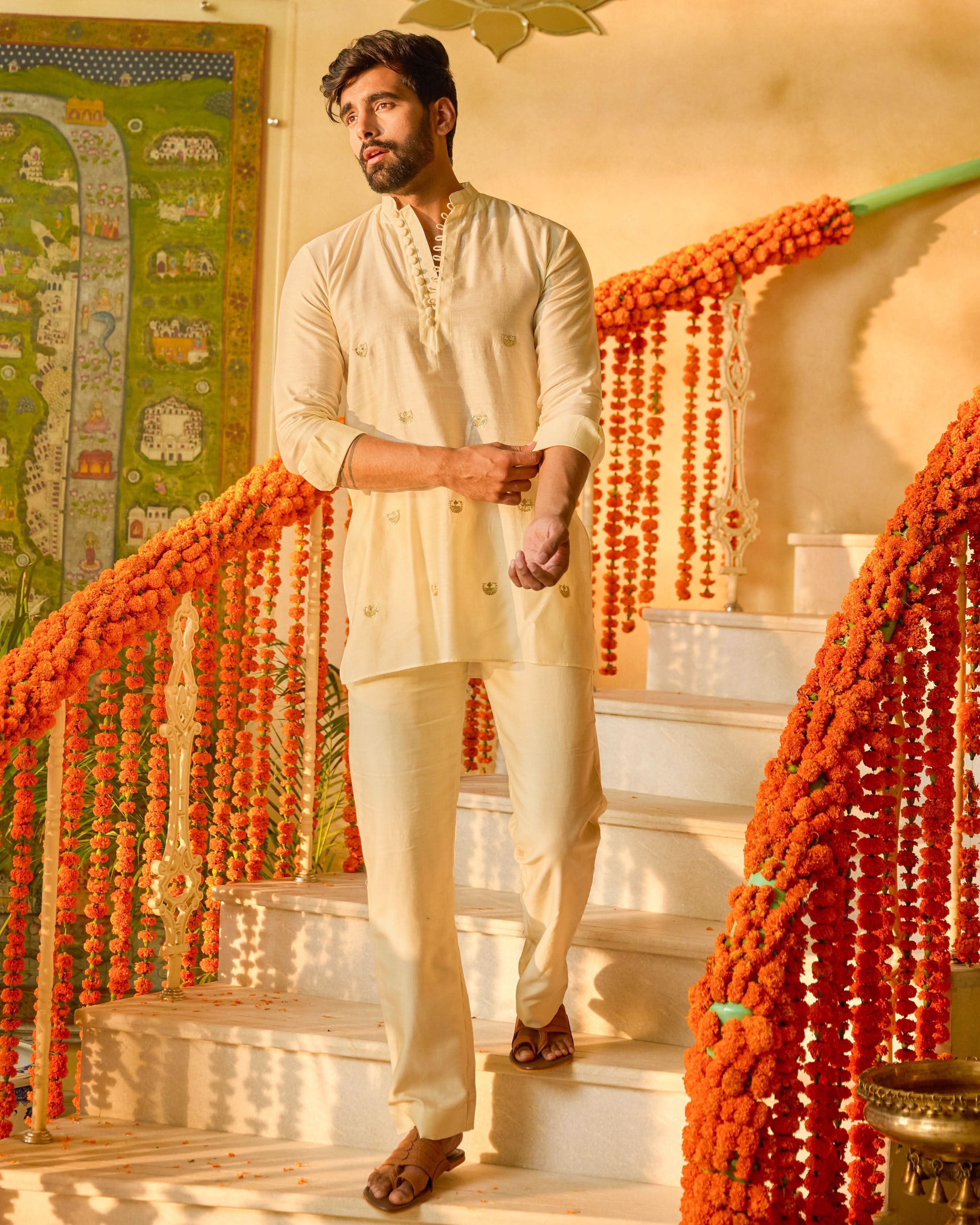 Kunwar Off White Embroidered Chanderi Kurta - Image 4